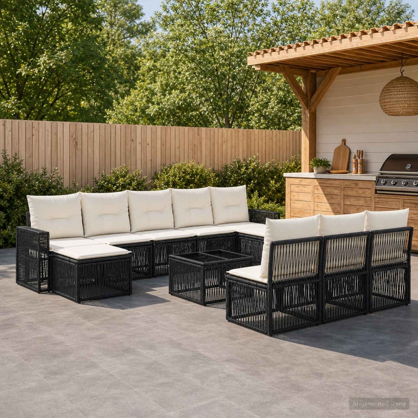 Tuinbankenset 11 pcs Zwart en Cream Wit poly rattan is nu te koop bij PeponiXL, paradijselijk wonen!