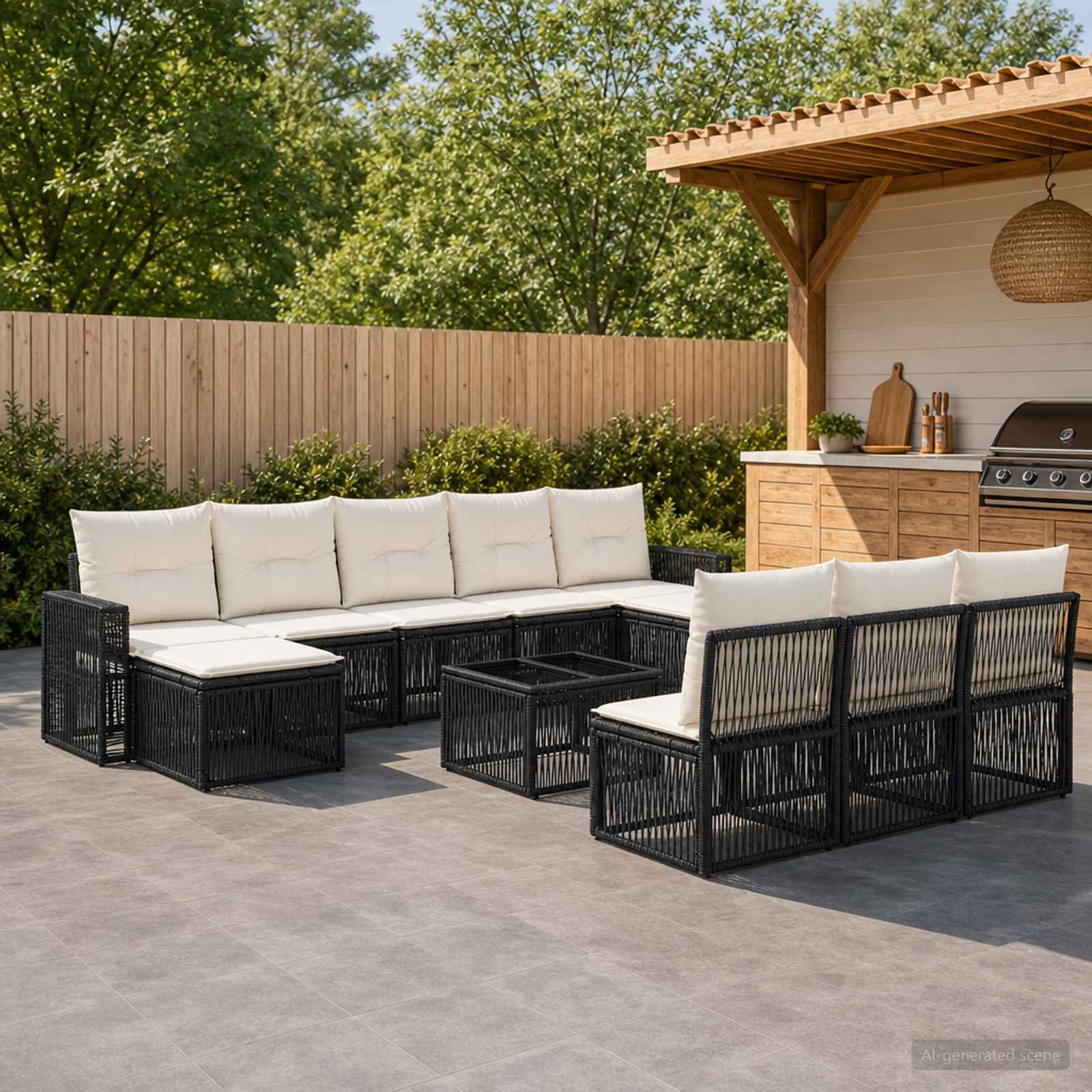 Tuinbankenset 11 pcs Zwart en Cream Wit poly rattan is nu te koop bij PeponiXL, paradijselijk wonen!