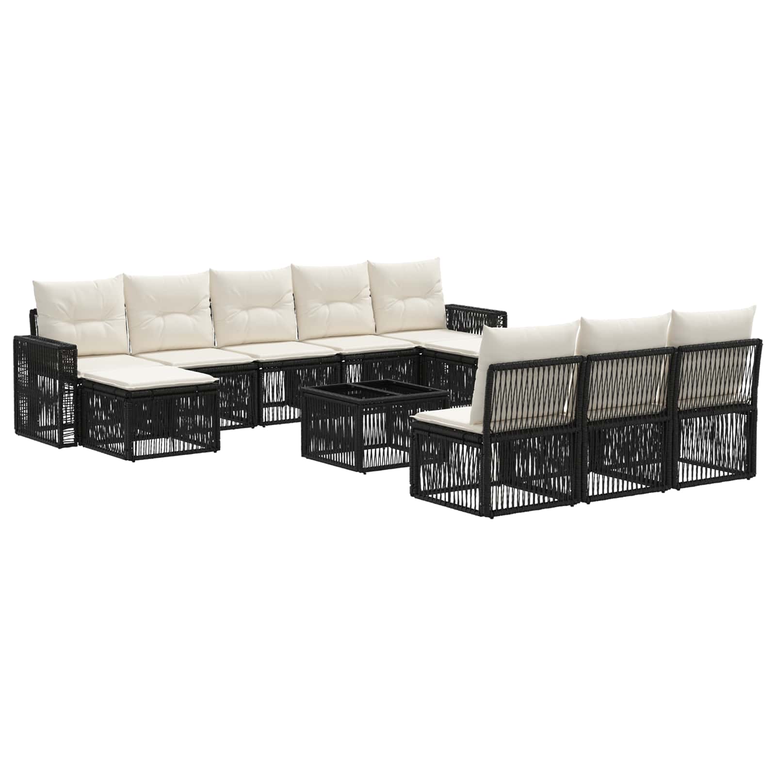 Tuinbankenset 11 pcs Zwart en Cream Wit poly rattan is nu te koop bij PeponiXL, paradijselijk wonen!