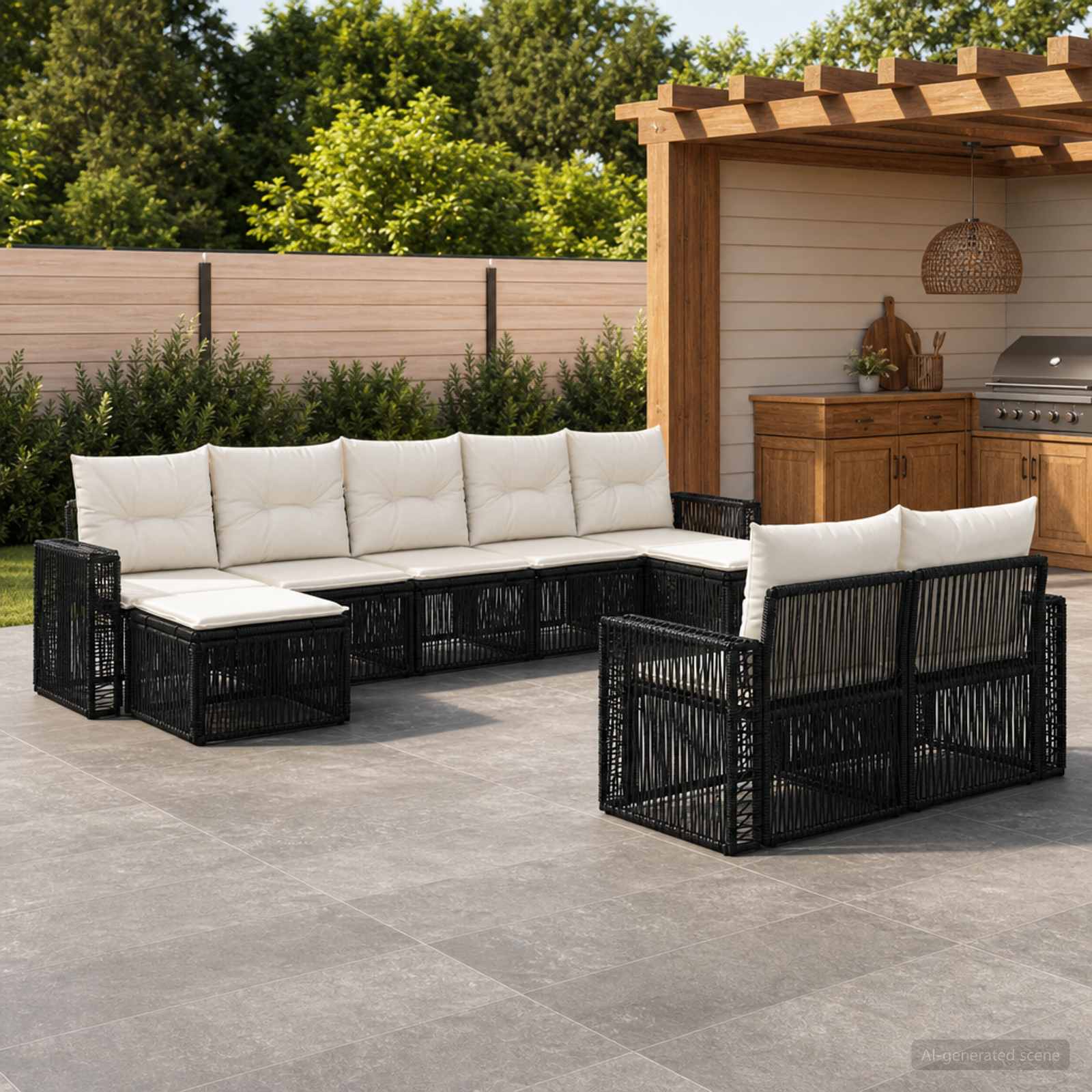 Tuinbankenset 9 pcs Zwart en Cream Wit poly rattan is nu te koop bij PeponiXL, paradijselijk wonen!