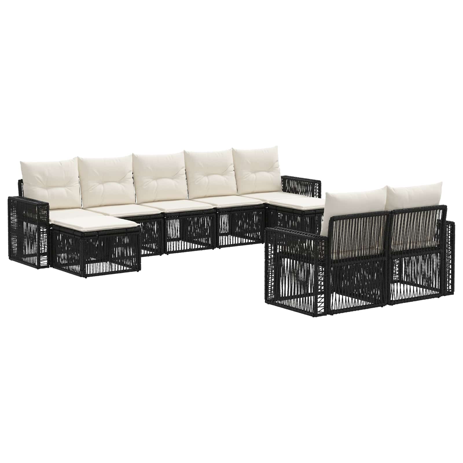 Tuinbankenset 9 pcs Zwart en Cream Wit poly rattan is nu te koop bij PeponiXL, paradijselijk wonen!