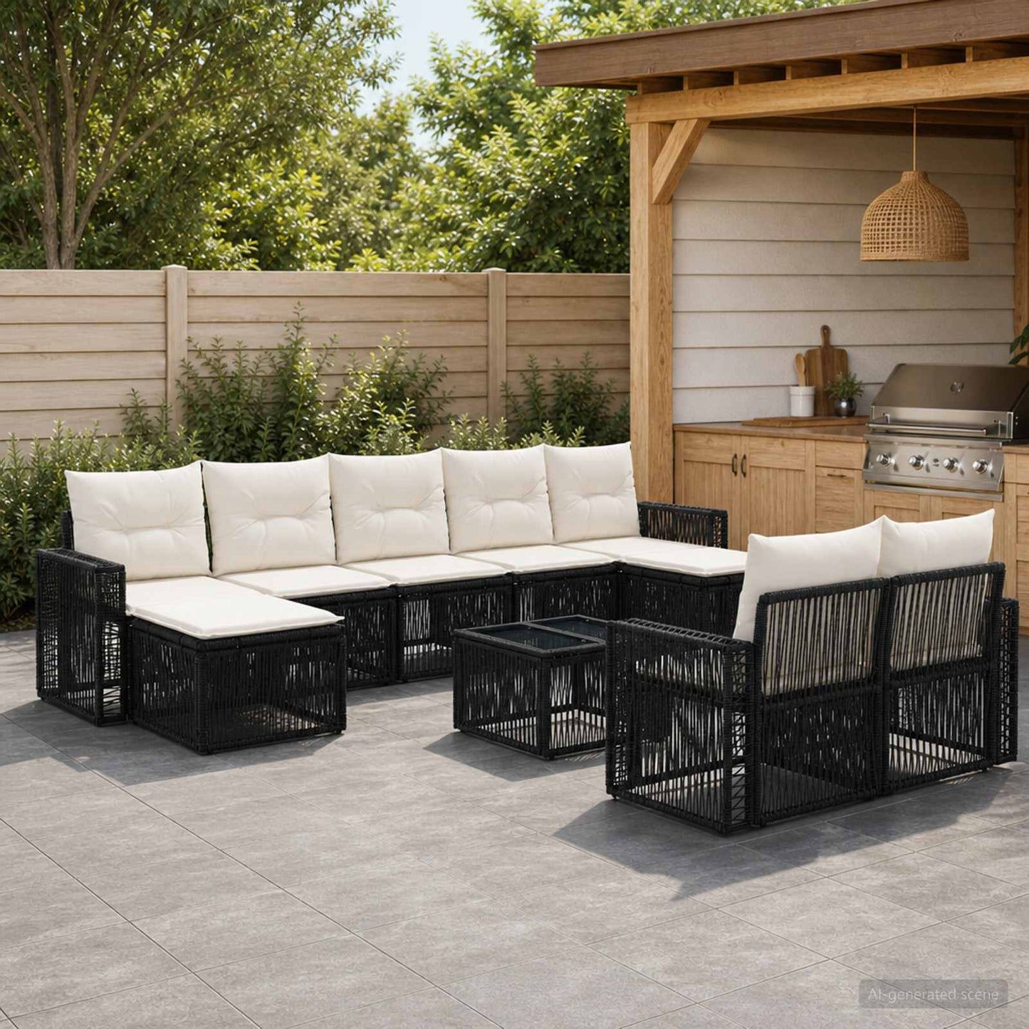 Tuinbankenset 10 pcs Zwart en Cream Wit poly rattan is nu te koop bij PeponiXL, paradijselijk wonen!