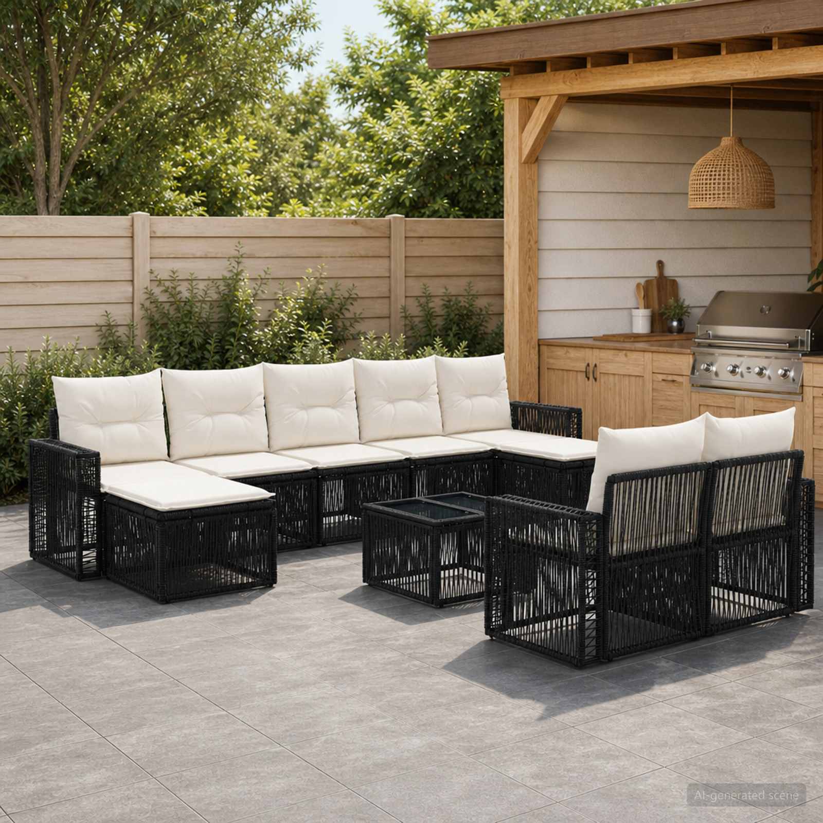 Tuinbankenset 10 pcs Zwart en Cream Wit poly rattan is nu te koop bij PeponiXL, paradijselijk wonen!