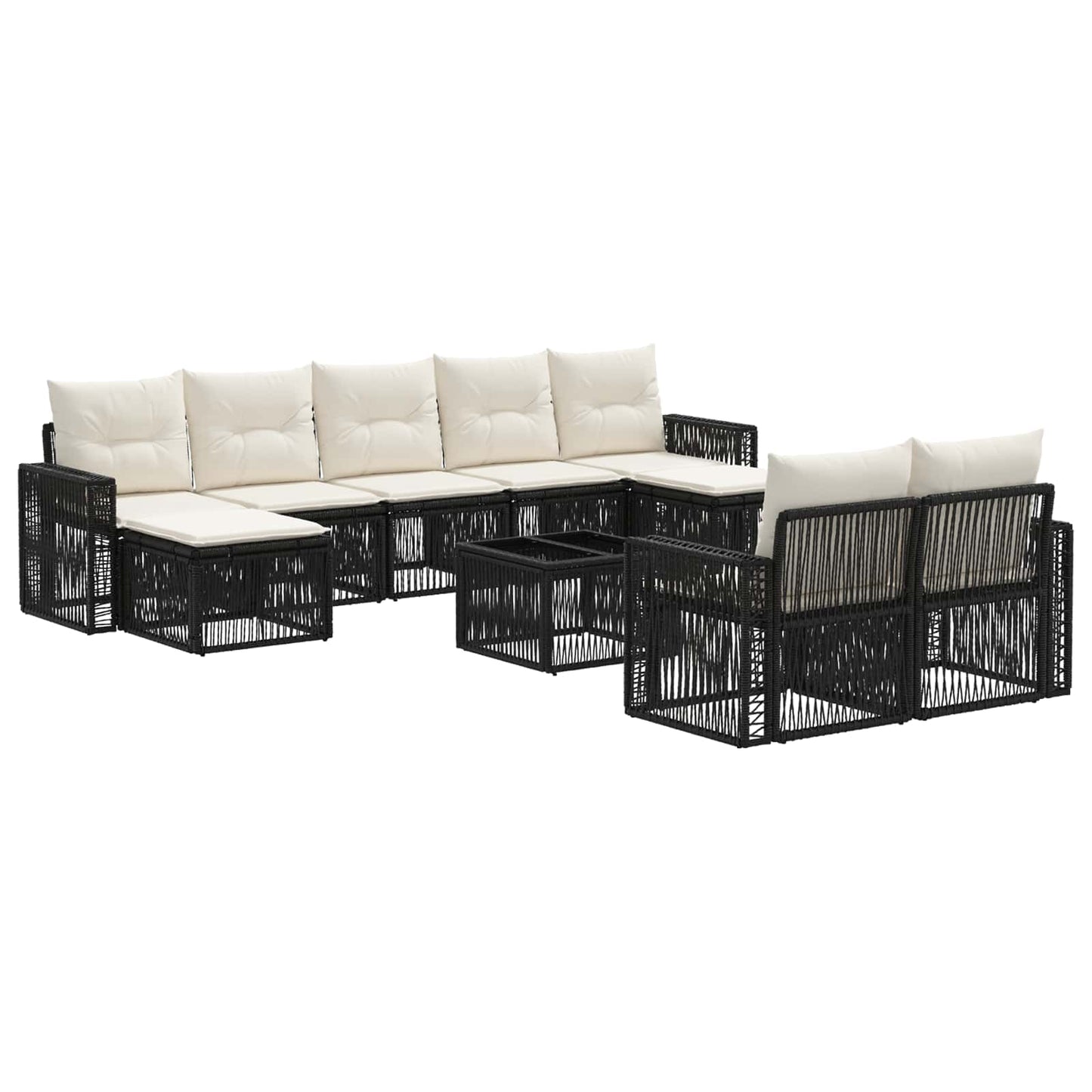 Tuinbankenset 10 pcs Zwart en Cream Wit poly rattan is nu te koop bij PeponiXL, paradijselijk wonen!