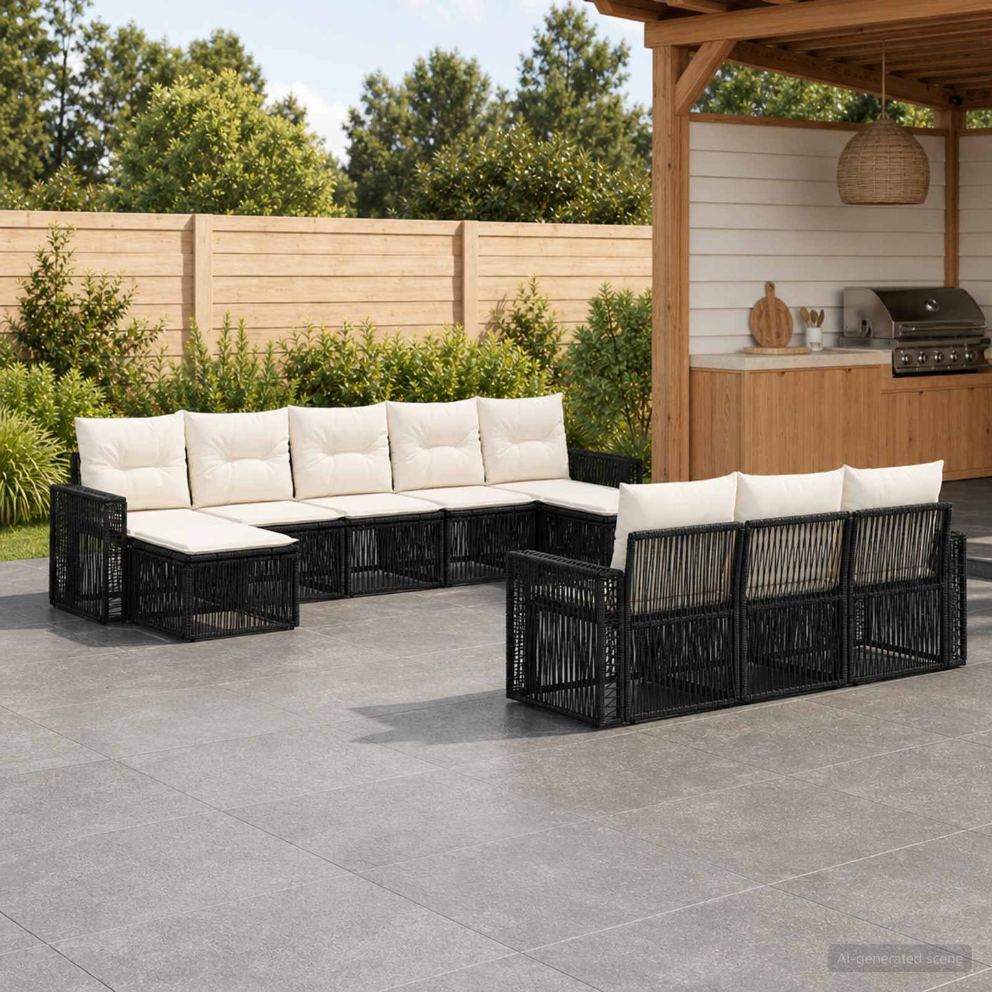 Tuinbankenset 10 pcs Zwart en Cream Wit poly rattan is nu te koop bij PeponiXL, paradijselijk wonen!