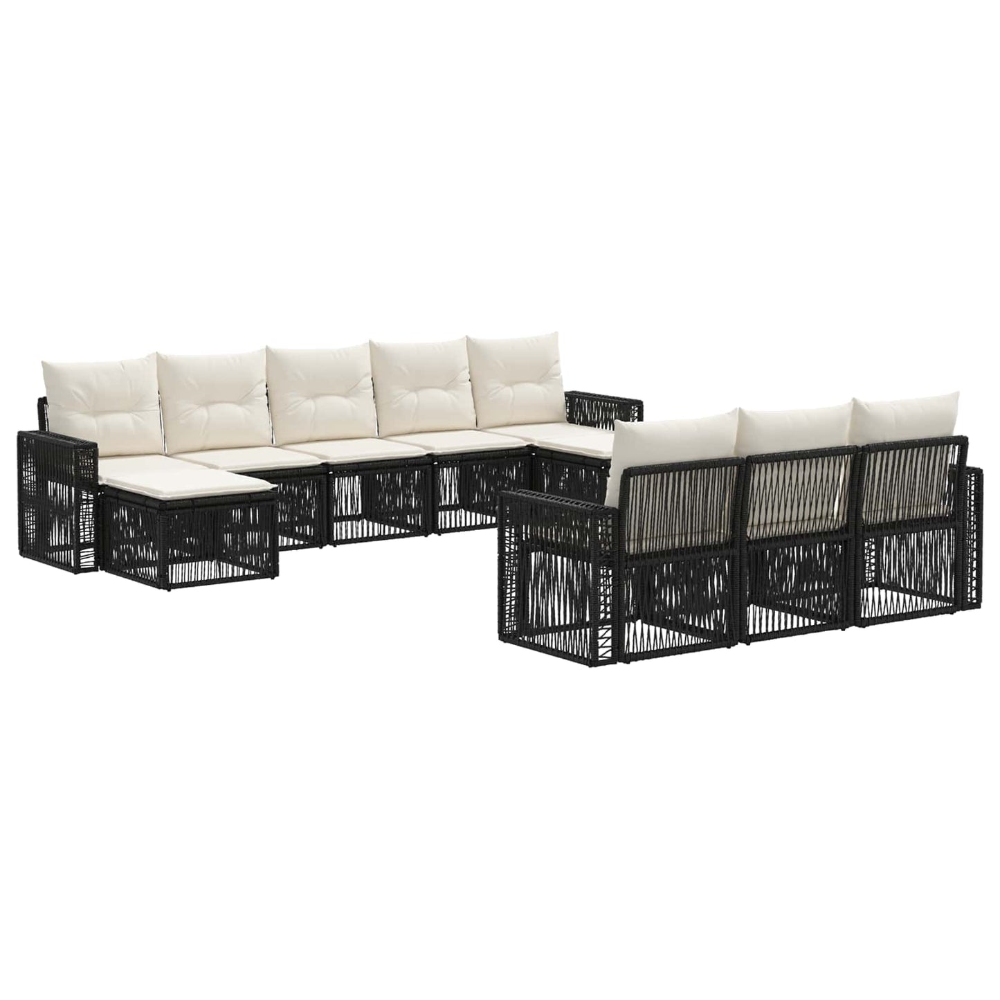 Tuinbankenset 10 pcs Zwart en Cream Wit poly rattan is nu te koop bij PeponiXL, paradijselijk wonen!