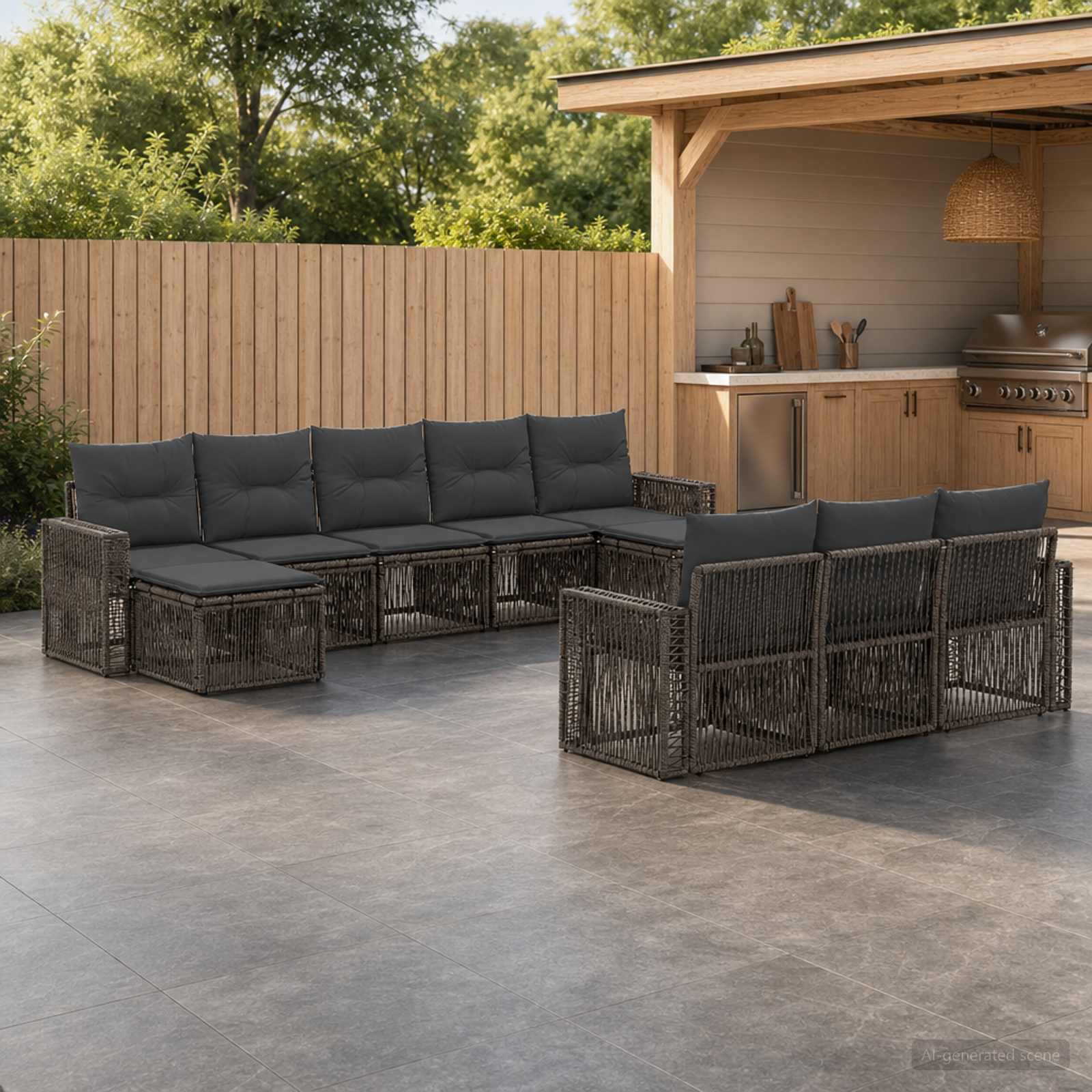 Tuinbankenset 10 pcs Grijs en Donkergrijs poly rattan is nu te koop bij PeponiXL, paradijselijk wonen!
