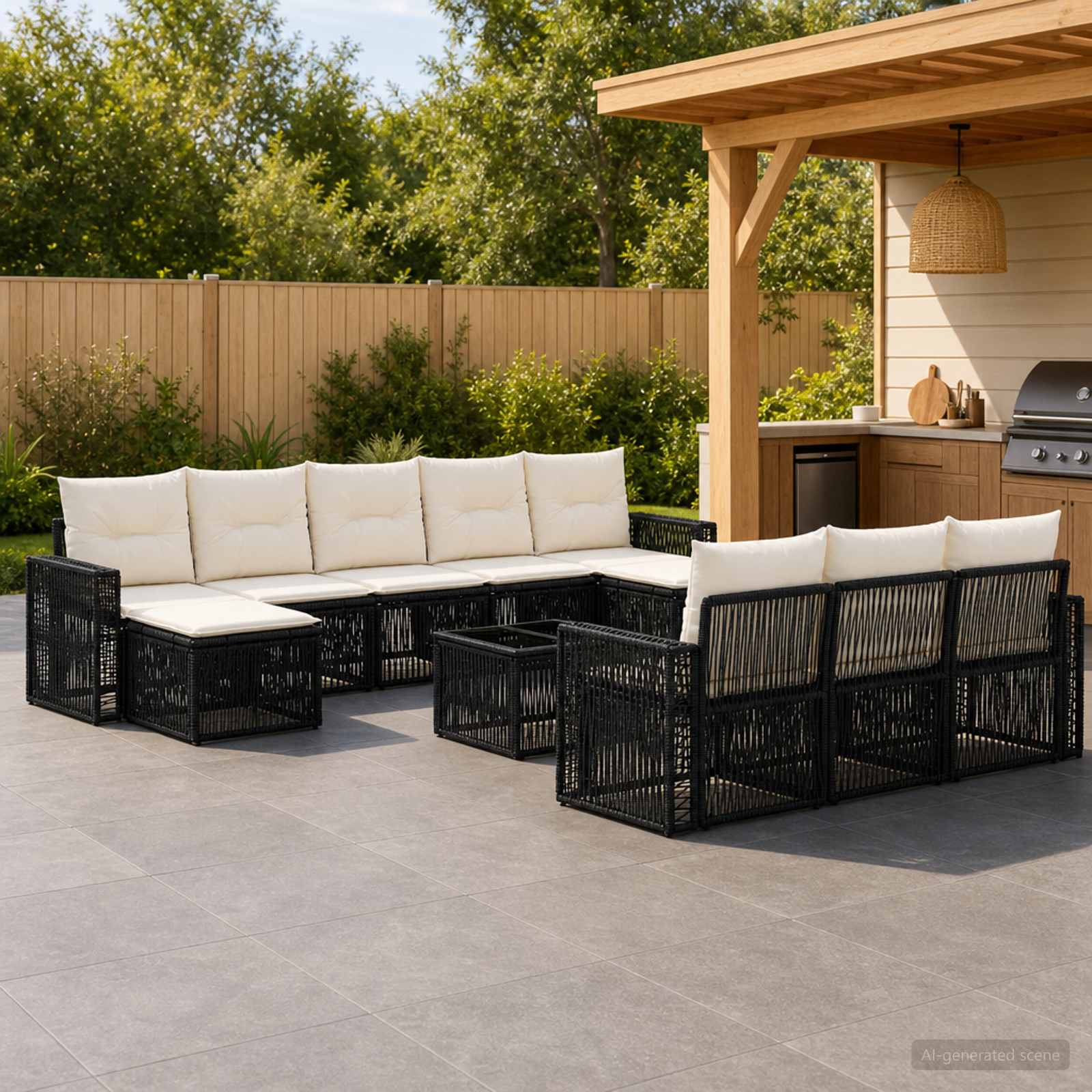 Tuinbankenset 11 pcs Zwart en Cream Wit poly rattan is nu te koop bij PeponiXL, paradijselijk wonen!