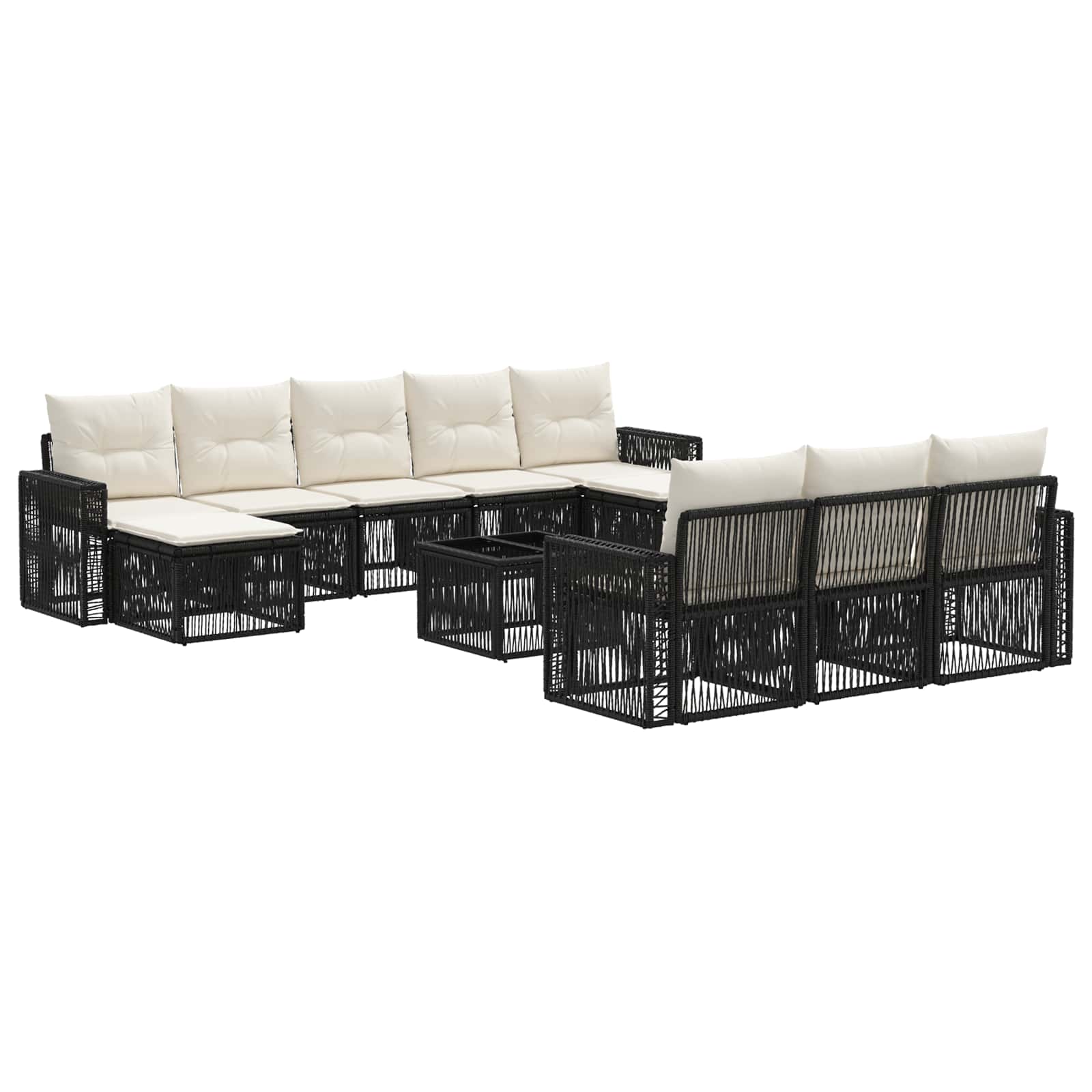 Tuinbankenset 11 pcs Zwart en Cream Wit poly rattan is nu te koop bij PeponiXL, paradijselijk wonen!