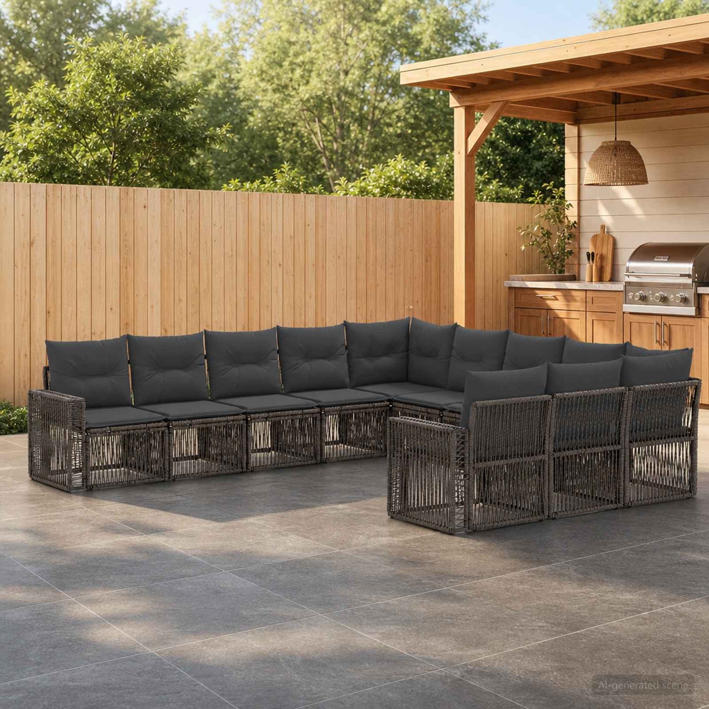 Tuinbankenset 11 pcs Grijs en Donkergrijs poly rattan is nu te koop bij PeponiXL, paradijselijk wonen!