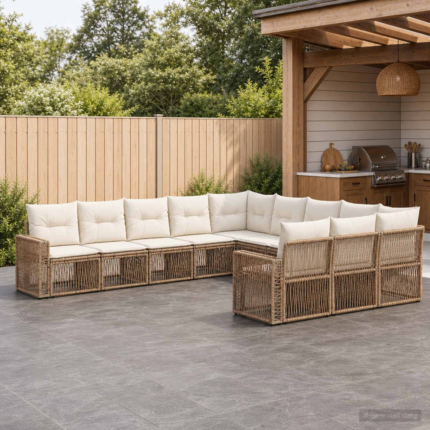 Tuinbankenset 11 pcs Beige en Crème Wit poly rattan is nu te koop bij PeponiXL, paradijselijk wonen!