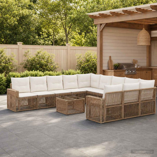 Tuinbankenset 12 pcs Beige en Crème Wit poly rattan is nu te koop bij PeponiXL, paradijselijk wonen!