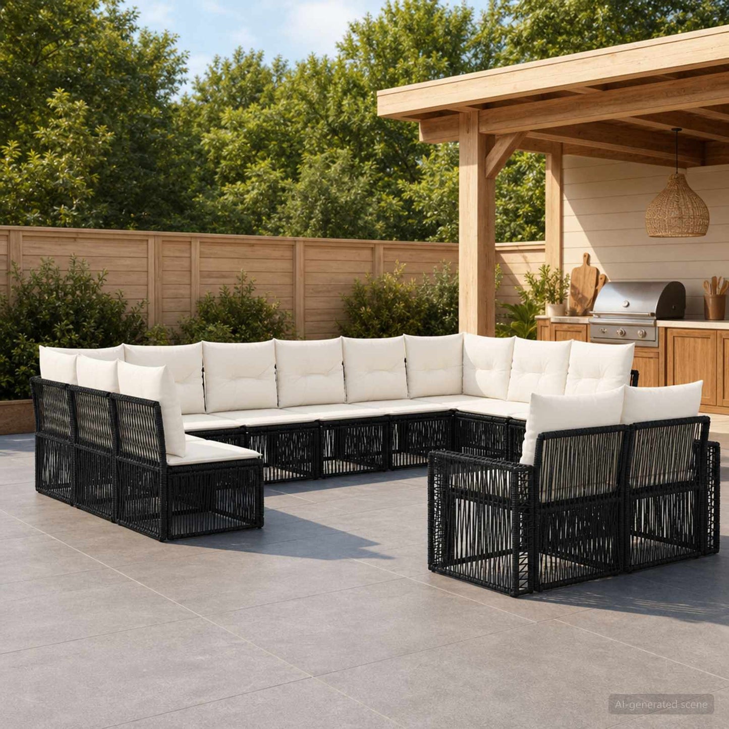 Tuinbankenset 12 pcs Zwart en Cream Wit poly rattan is nu te koop bij PeponiXL, paradijselijk wonen!
