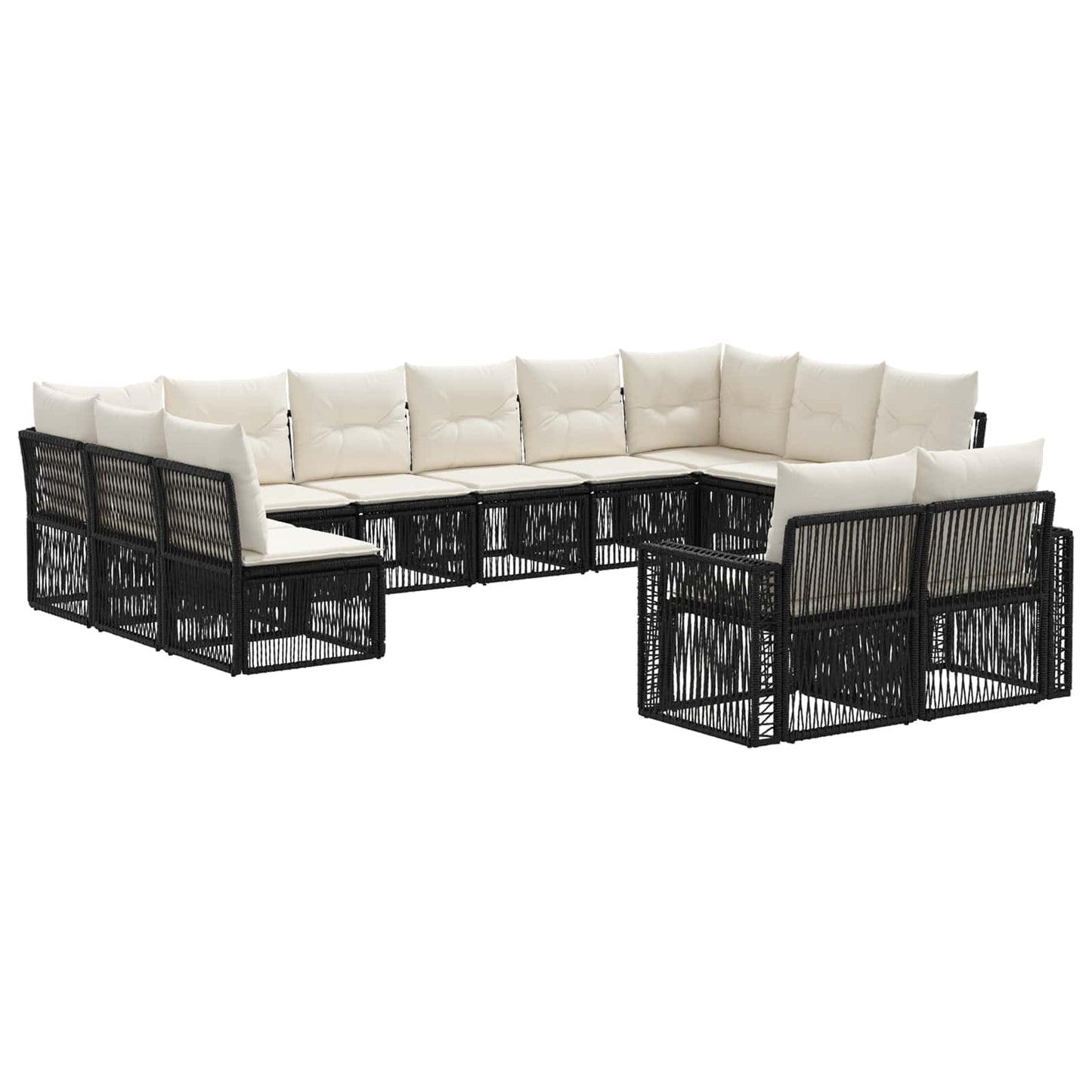 Tuinbankenset 12 pcs Zwart en Cream Wit poly rattan is nu te koop bij PeponiXL, paradijselijk wonen!