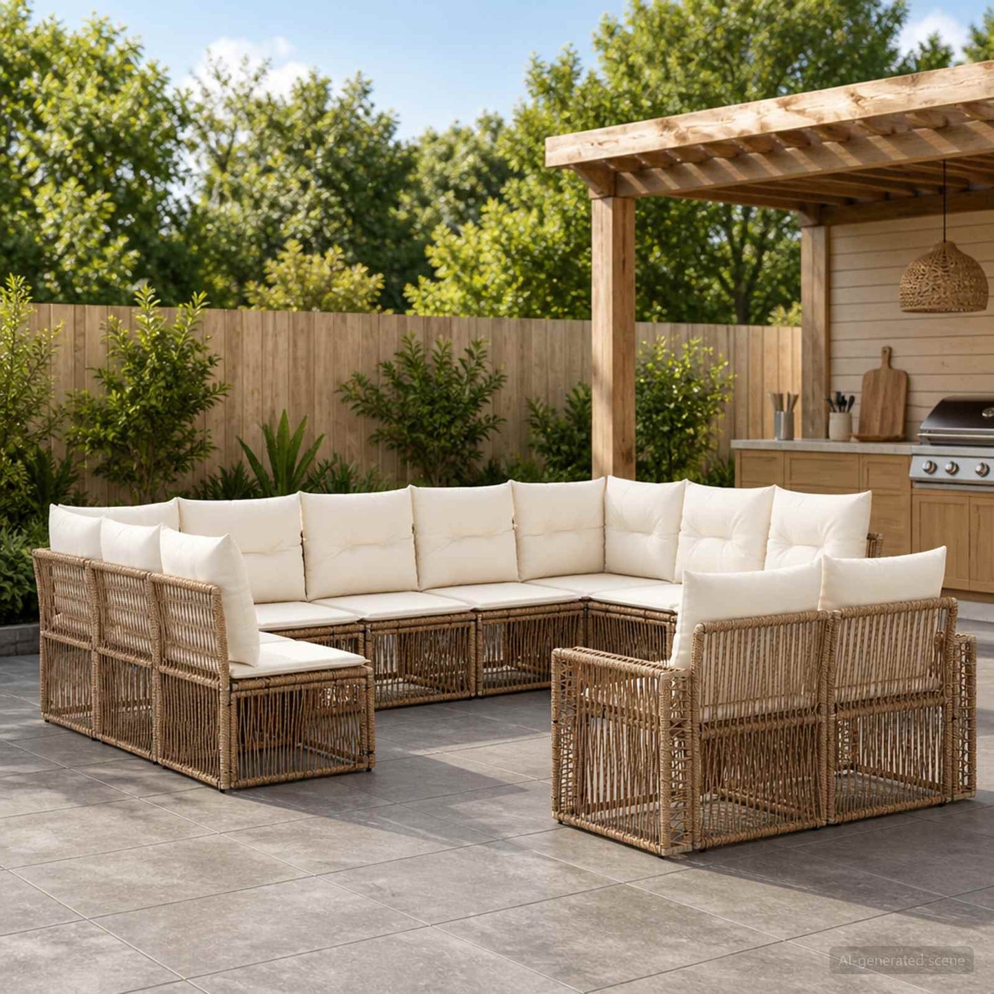Tuinbankenset 12 pcs Beige en Crème Wit poly rattan is nu te koop bij PeponiXL, paradijselijk wonen!