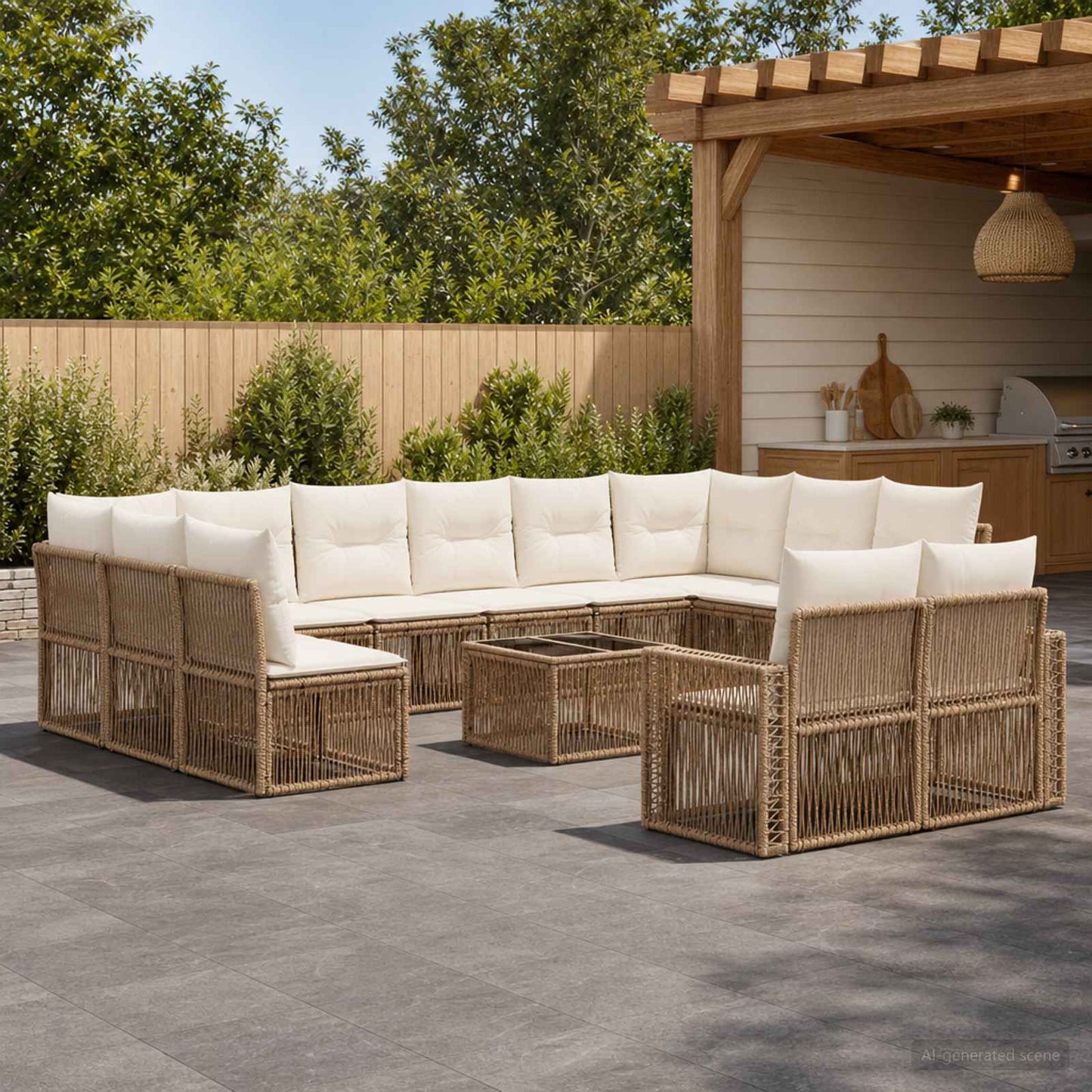 Tuinbankenset 13 pcs Beige en Crème Wit poly rattan is nu te koop bij PeponiXL, paradijselijk wonen!
