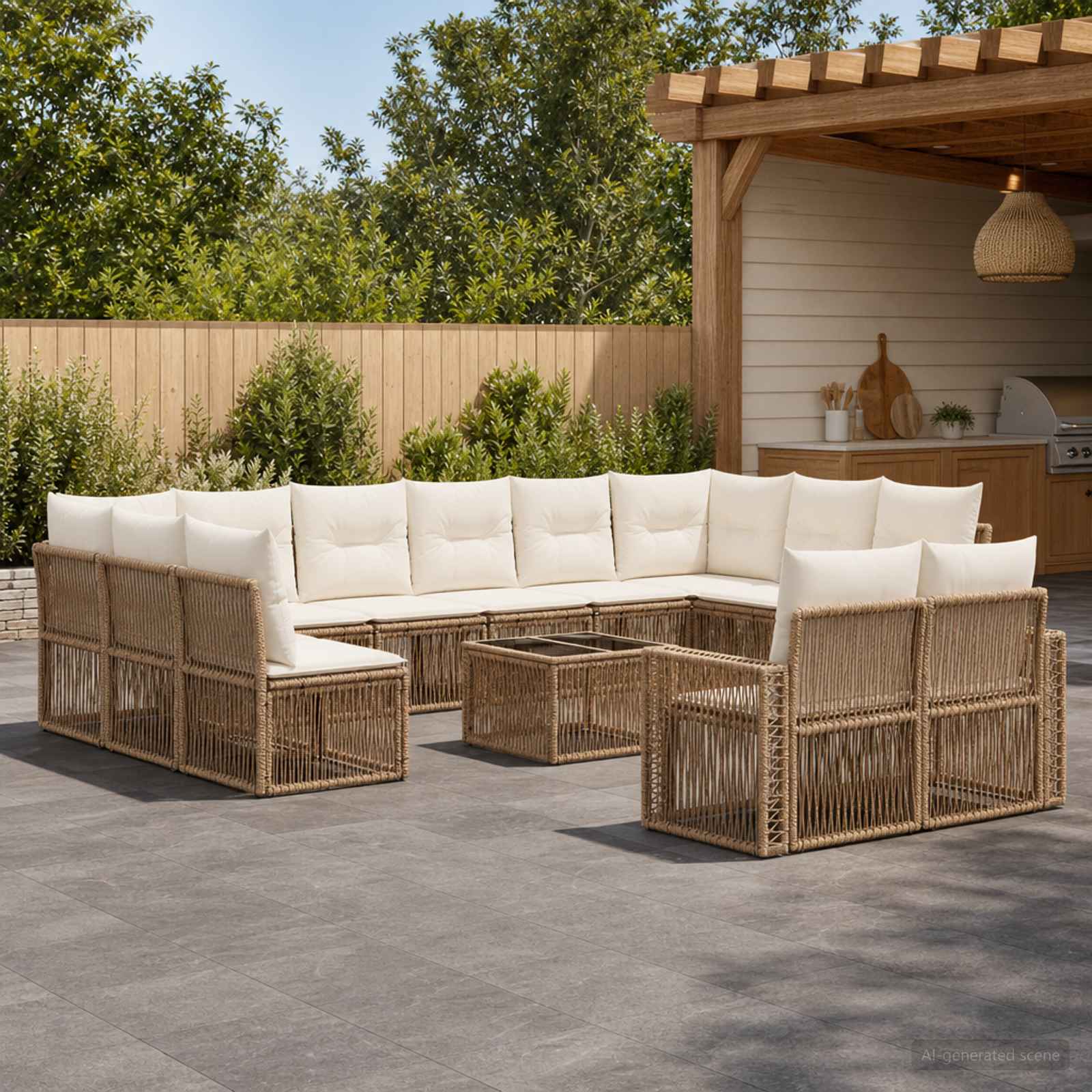 Tuinbankenset 13 pcs Beige en Crème Wit poly rattan is nu te koop bij PeponiXL, paradijselijk wonen!