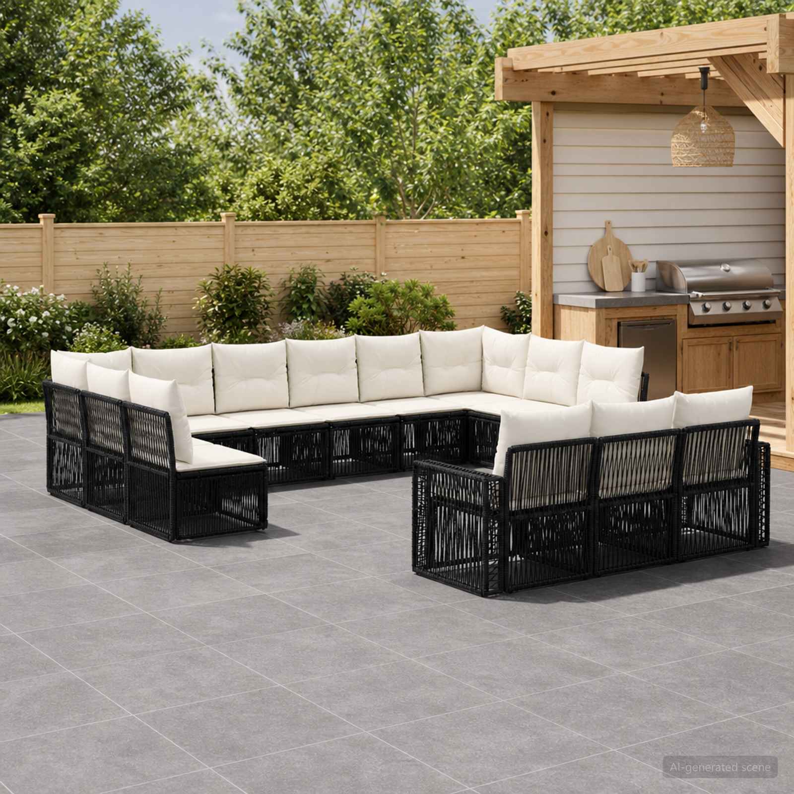 Tuinbankenset 13 pcs Zwart en Cream Wit poly rattan is nu te koop bij PeponiXL, paradijselijk wonen!