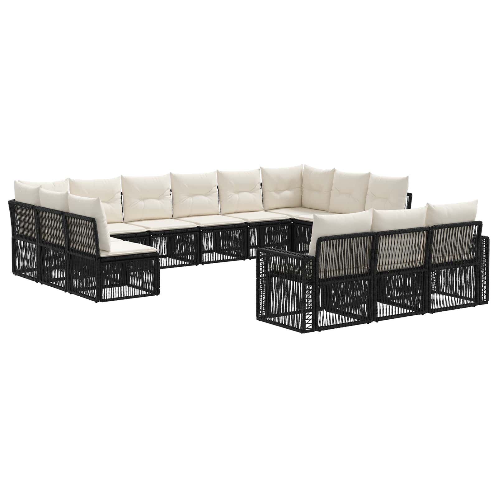 Tuinbankenset 13 pcs Zwart en Cream Wit poly rattan is nu te koop bij PeponiXL, paradijselijk wonen!
