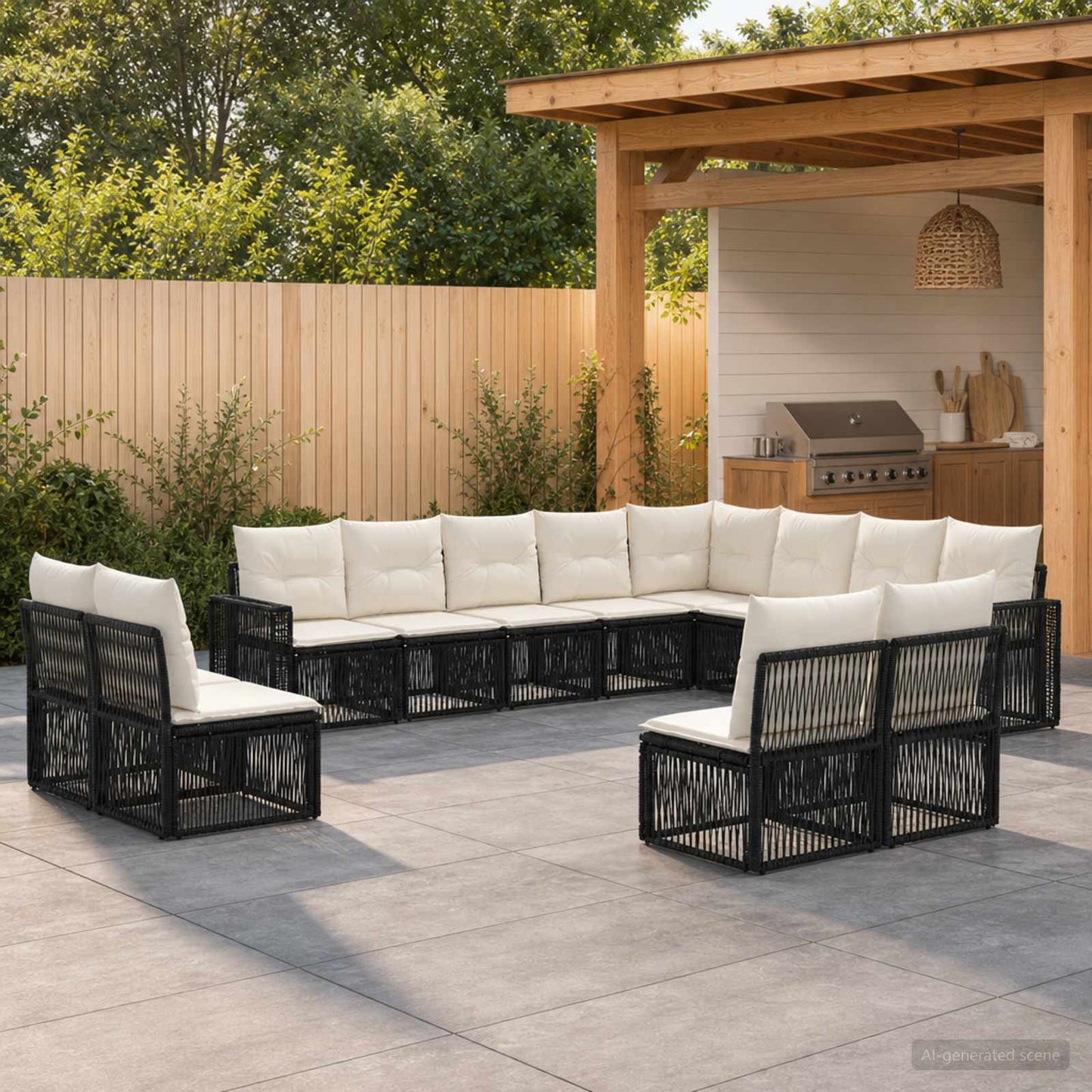 Tuinbankenset 12 pcs Zwart en Cream Wit poly rattan is nu te koop bij PeponiXL, paradijselijk wonen!