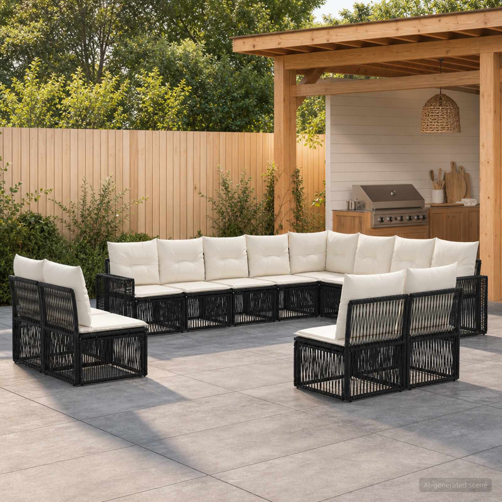 Tuinbankenset 12 pcs Zwart en Cream Wit poly rattan is nu te koop bij PeponiXL, paradijselijk wonen!