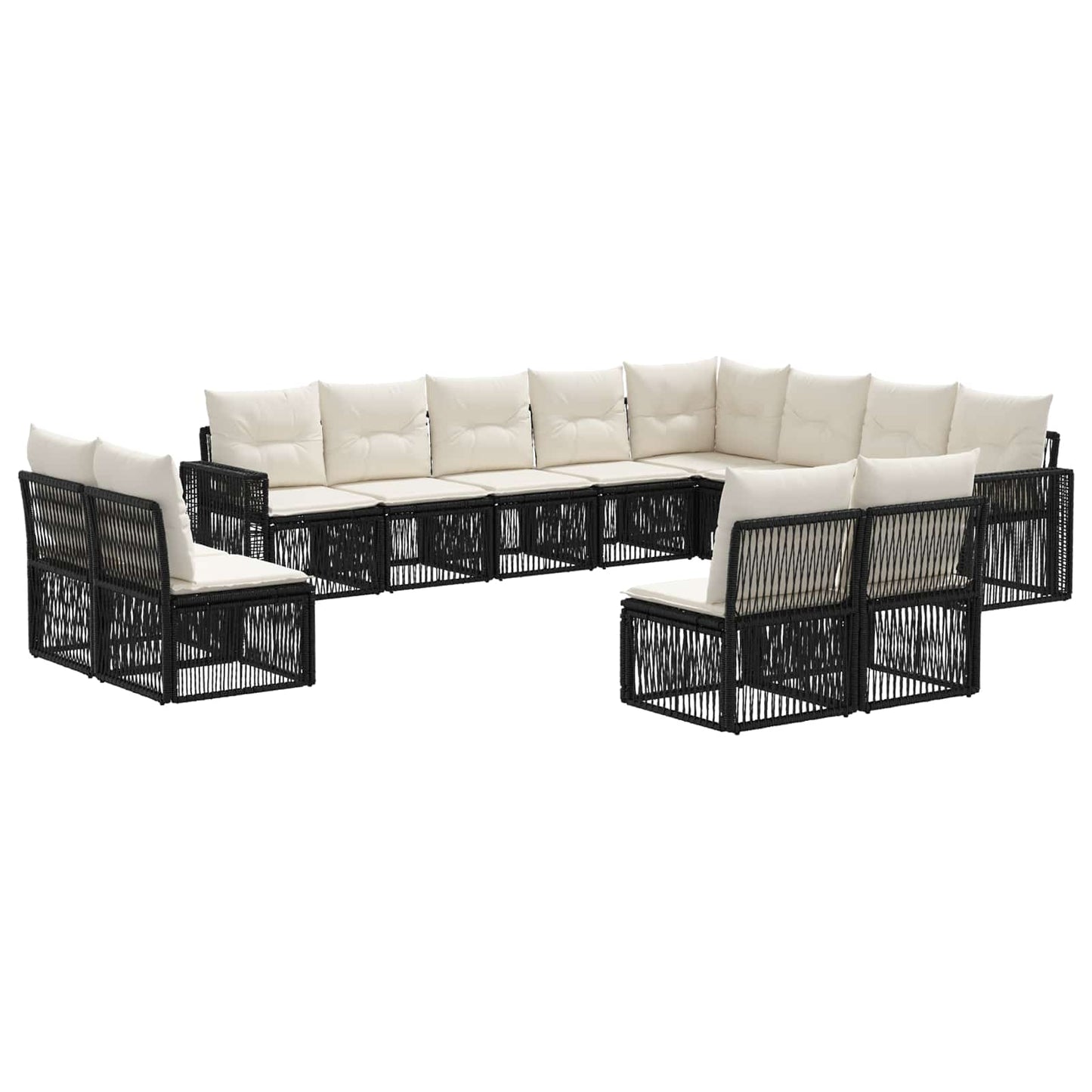 Tuinbankenset 12 pcs Zwart en Cream Wit poly rattan is nu te koop bij PeponiXL, paradijselijk wonen!