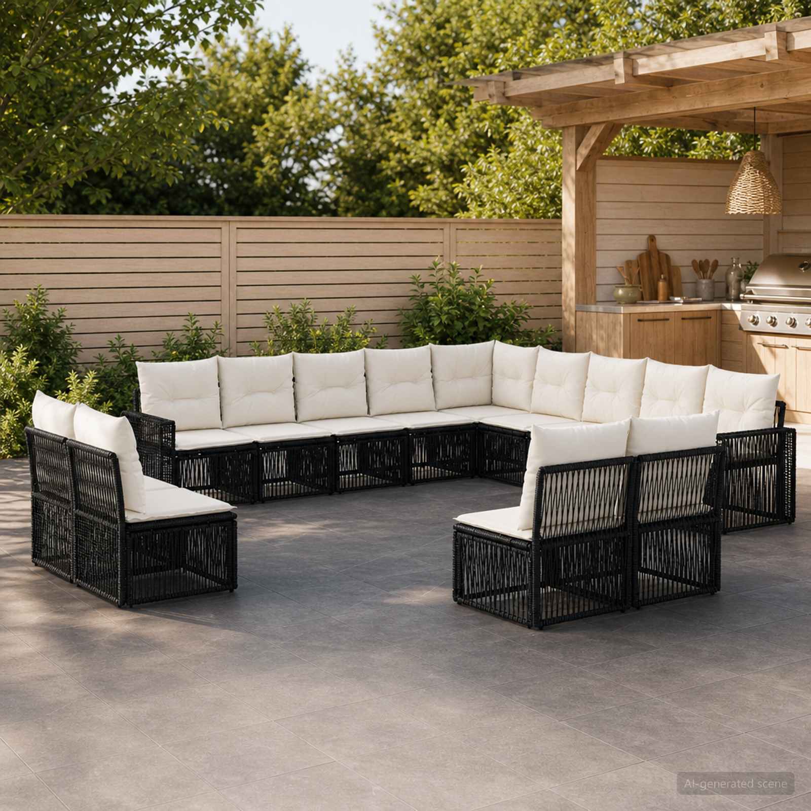 Tuinbankenset 13 pcs Zwart en Cream Wit poly rattan is nu te koop bij PeponiXL, paradijselijk wonen!