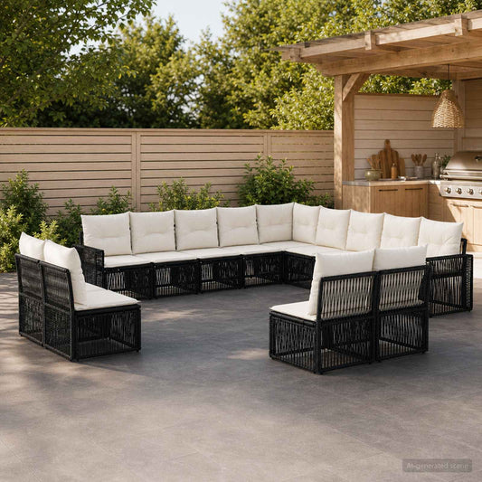Tuinbankenset 13 pcs Zwart en Cream Wit poly rattan is nu te koop bij PeponiXL, paradijselijk wonen!