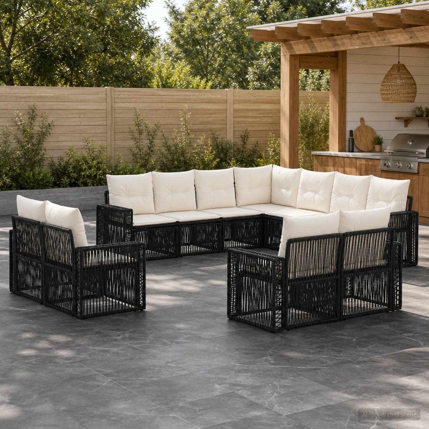Tuinbankenset 11 pcs Zwart en Cream Wit poly rattan is nu te koop bij PeponiXL, paradijselijk wonen!
