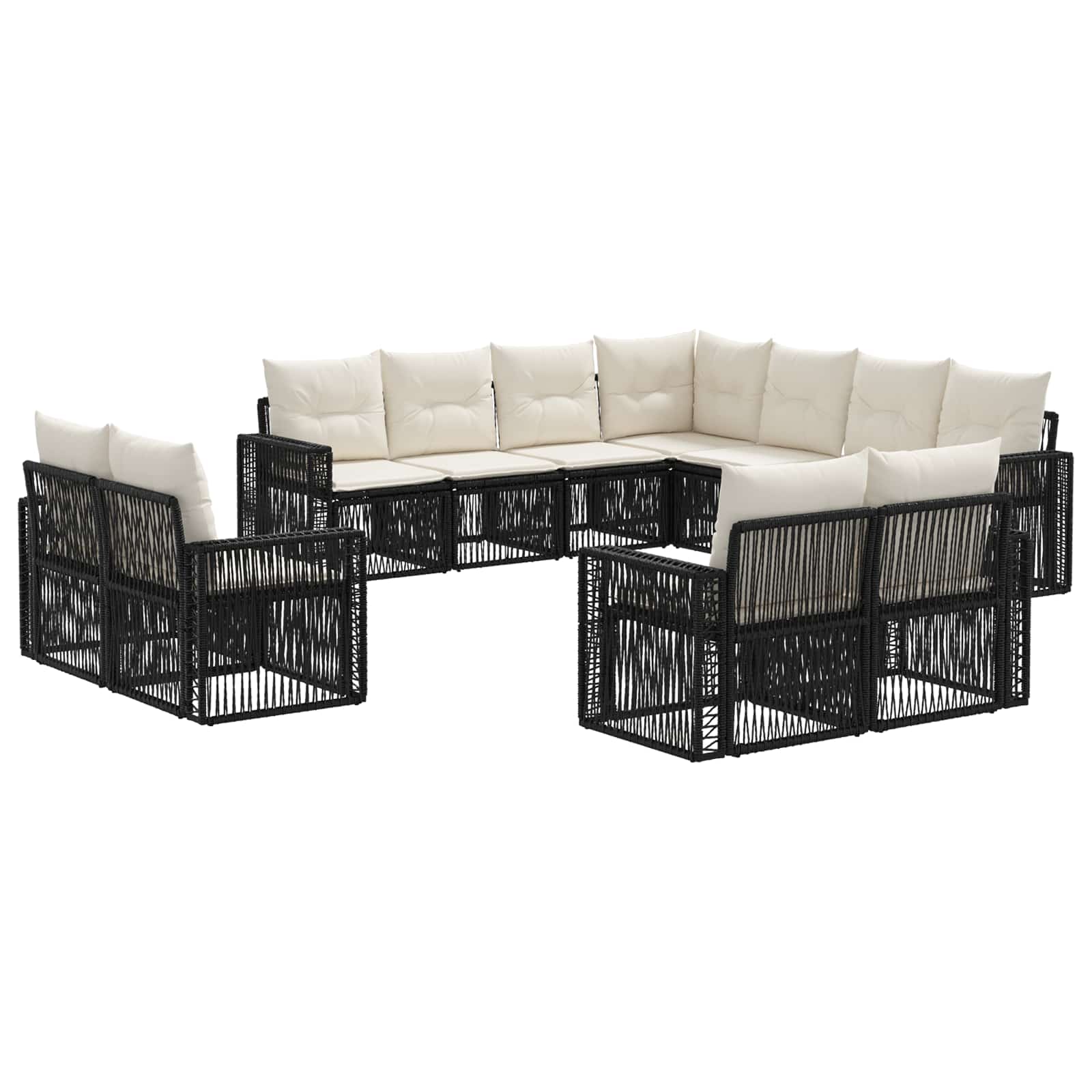 Tuinbankenset 11 pcs Zwart en Cream Wit poly rattan is nu te koop bij PeponiXL, paradijselijk wonen!