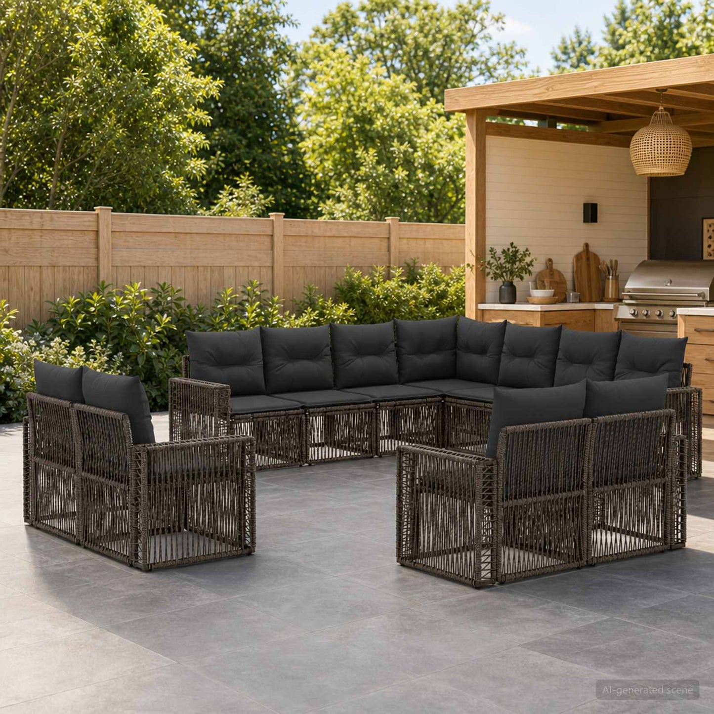 Tuinbankenset 11 pcs Grijs en Donkergrijs poly rattan is nu te koop bij PeponiXL, paradijselijk wonen!