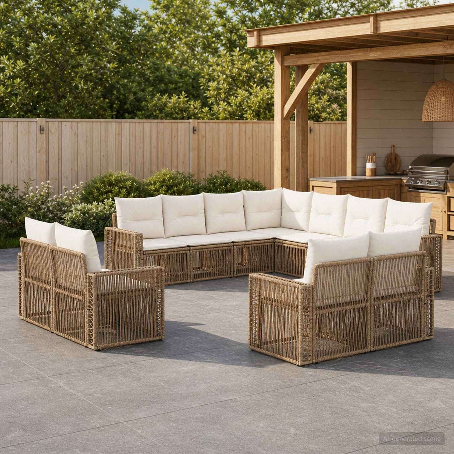 Tuinbankenset 11 pcs Beige en Crème Wit poly rattan is nu te koop bij PeponiXL, paradijselijk wonen!