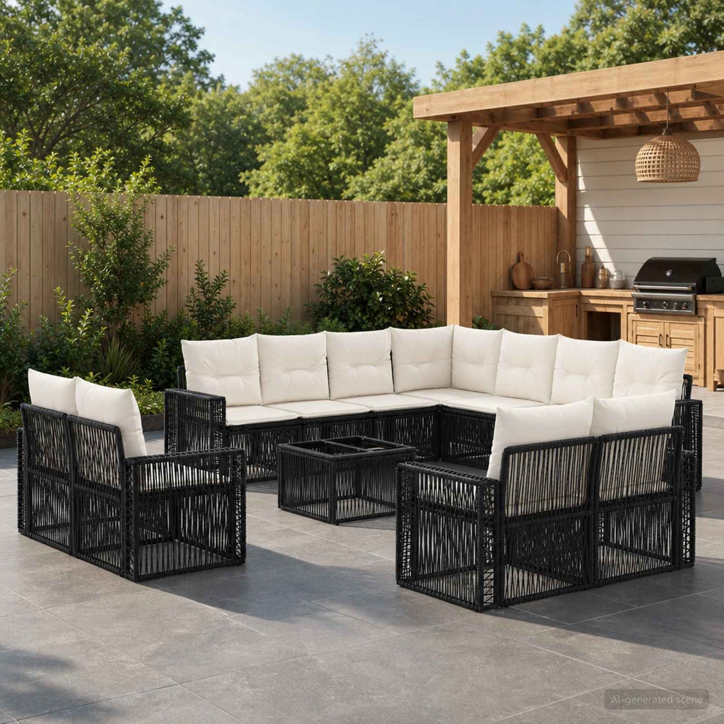 Tuinbankenset 12 pcs Zwart en Cream Wit poly rattan is nu te koop bij PeponiXL, paradijselijk wonen!