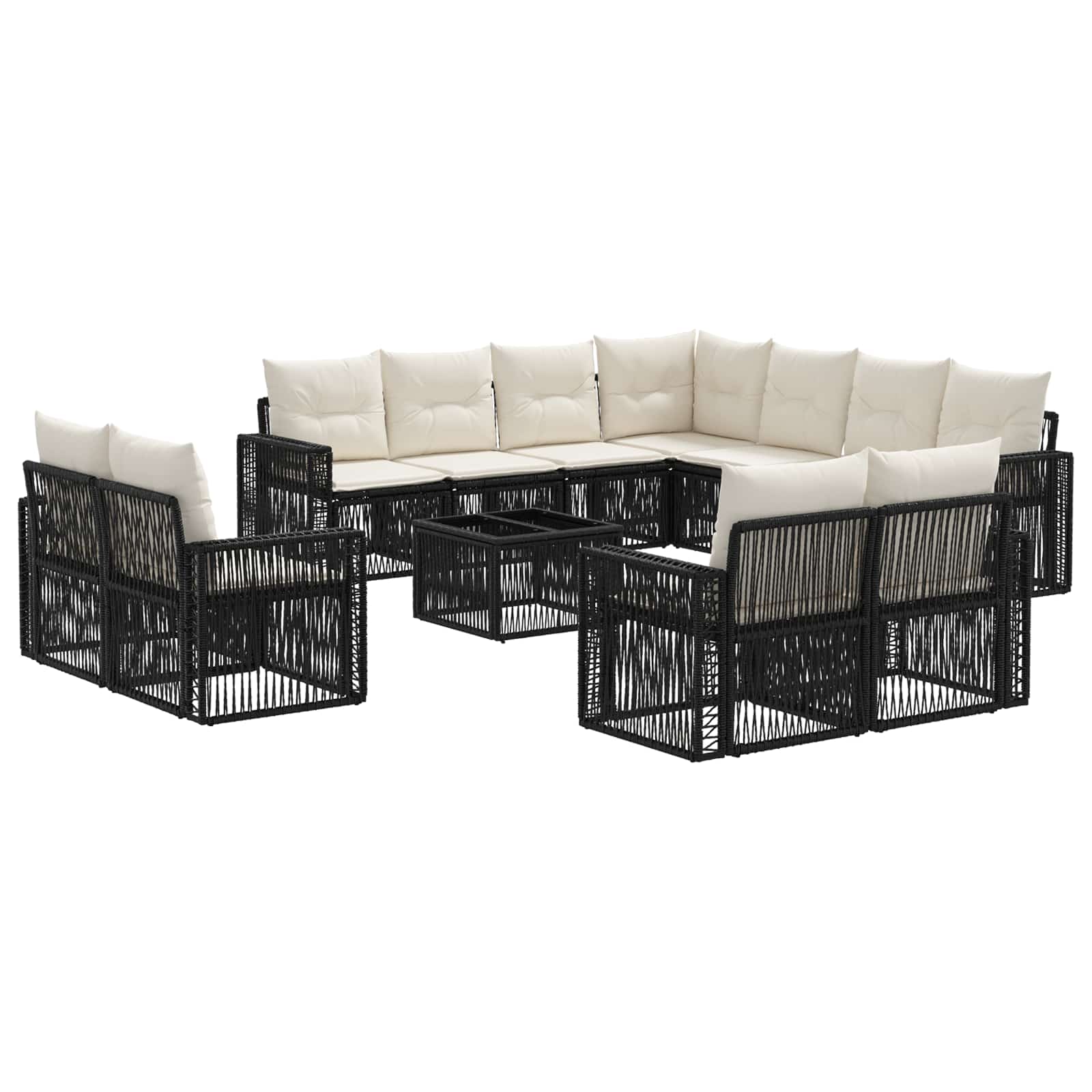Tuinbankenset 12 pcs Zwart en Cream Wit poly rattan is nu te koop bij PeponiXL, paradijselijk wonen!