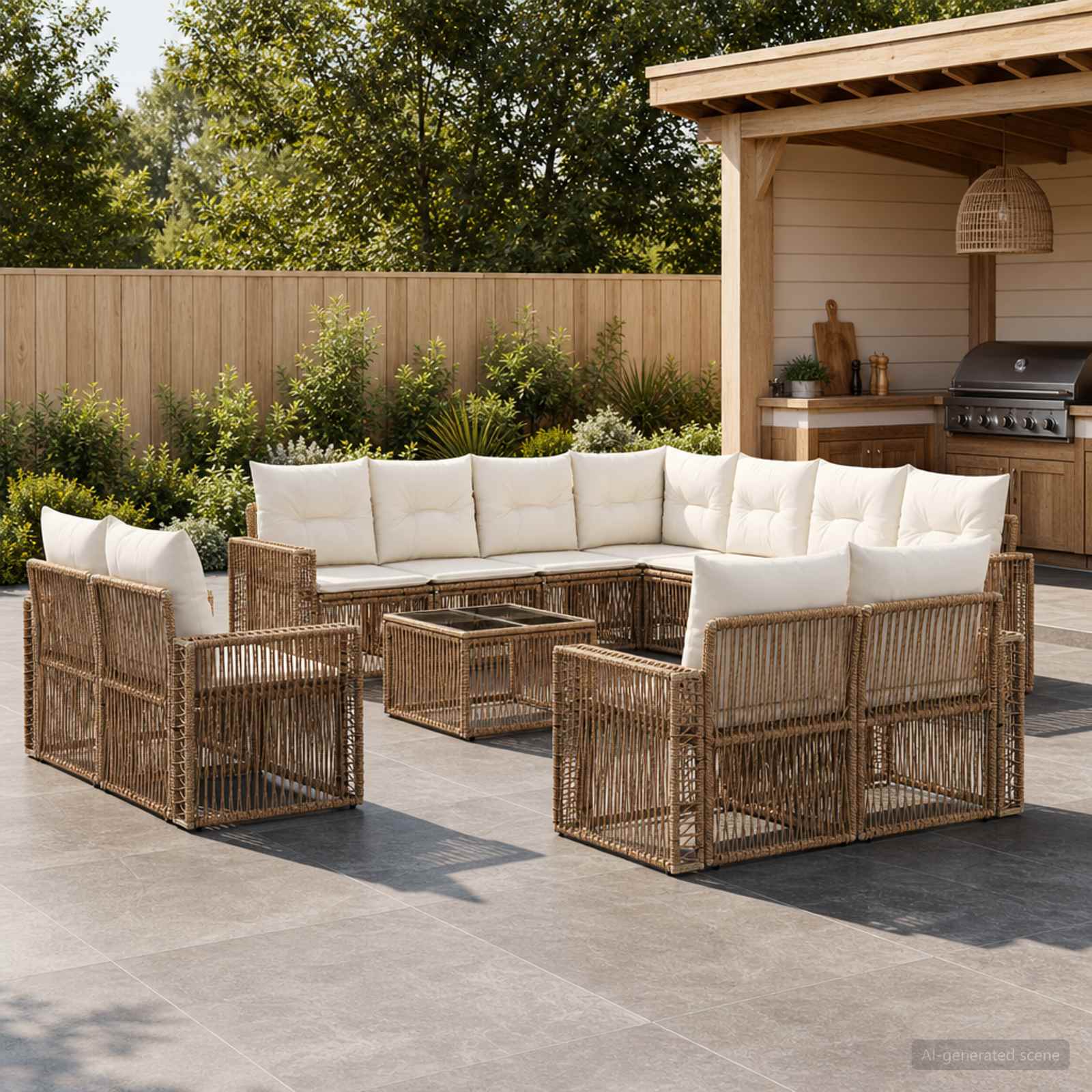 Tuinbankenset 12 pcs Beige en Crème Wit poly rattan is nu te koop bij PeponiXL, paradijselijk wonen!