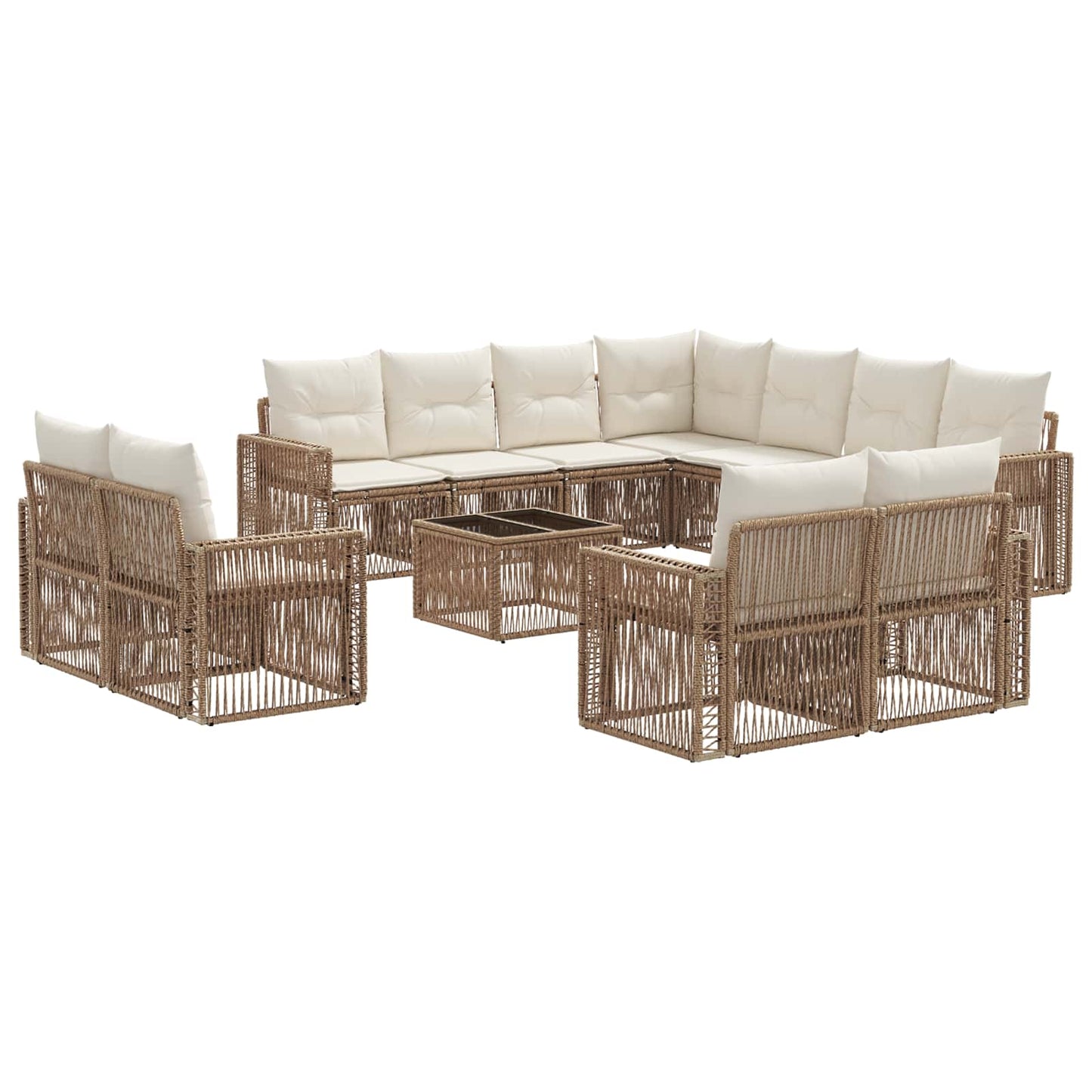 Tuinbankenset 12 pcs Beige en Crème Wit poly rattan is nu te koop bij PeponiXL, paradijselijk wonen!