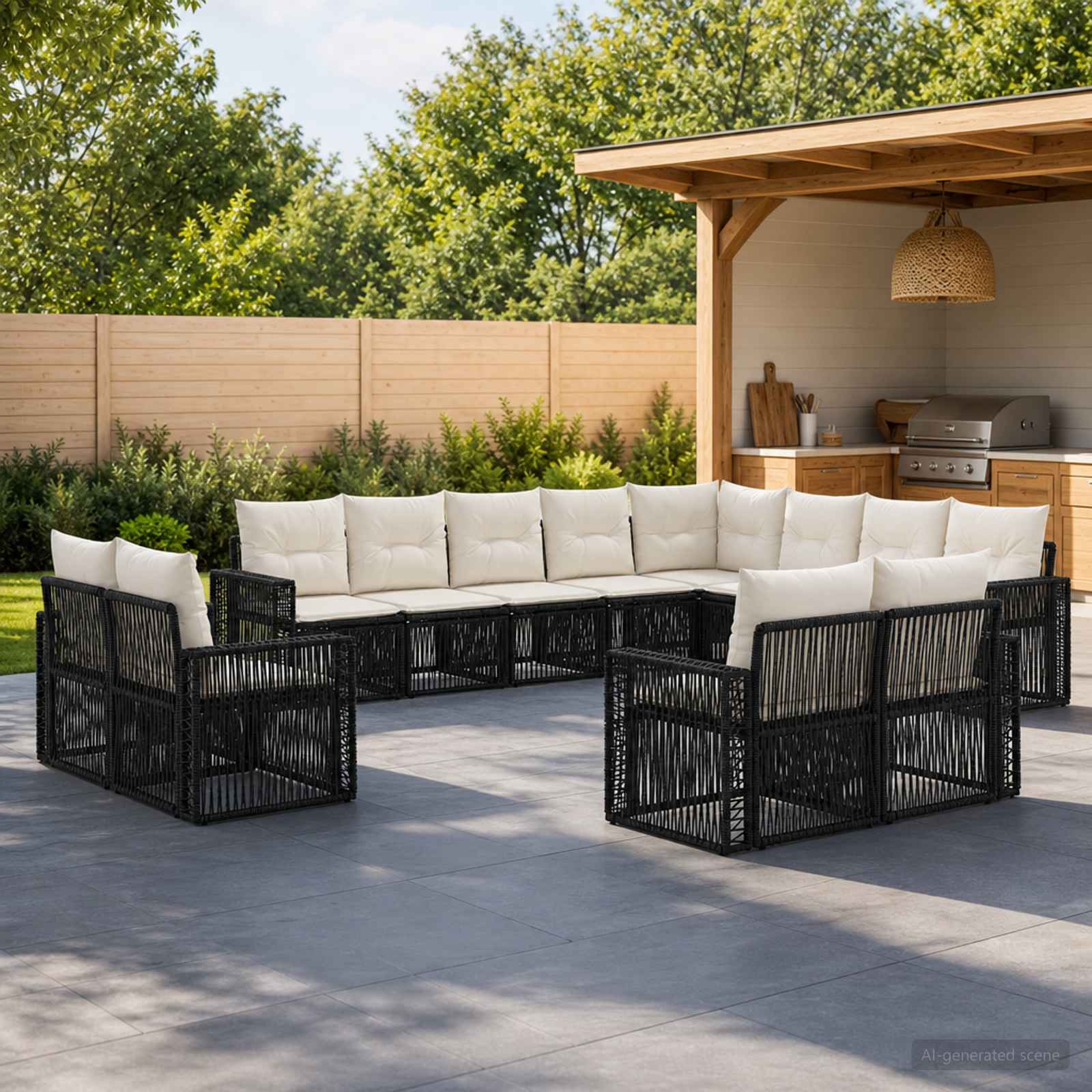 Tuinbankenset 12 pcs Zwart en Cream Wit poly rattan is nu te koop bij PeponiXL, paradijselijk wonen!