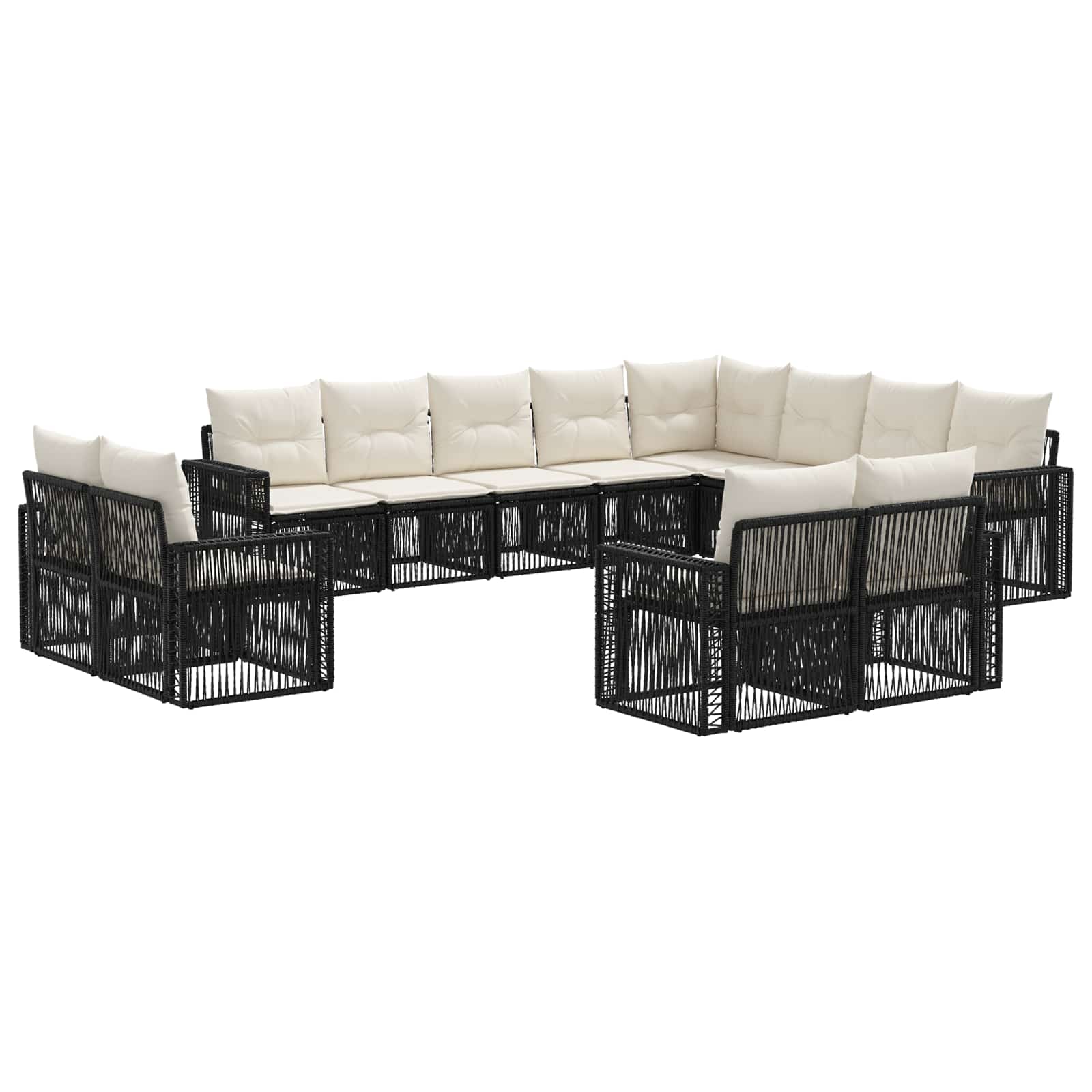 Tuinbankenset 12 pcs Zwart en Cream Wit poly rattan is nu te koop bij PeponiXL, paradijselijk wonen!
