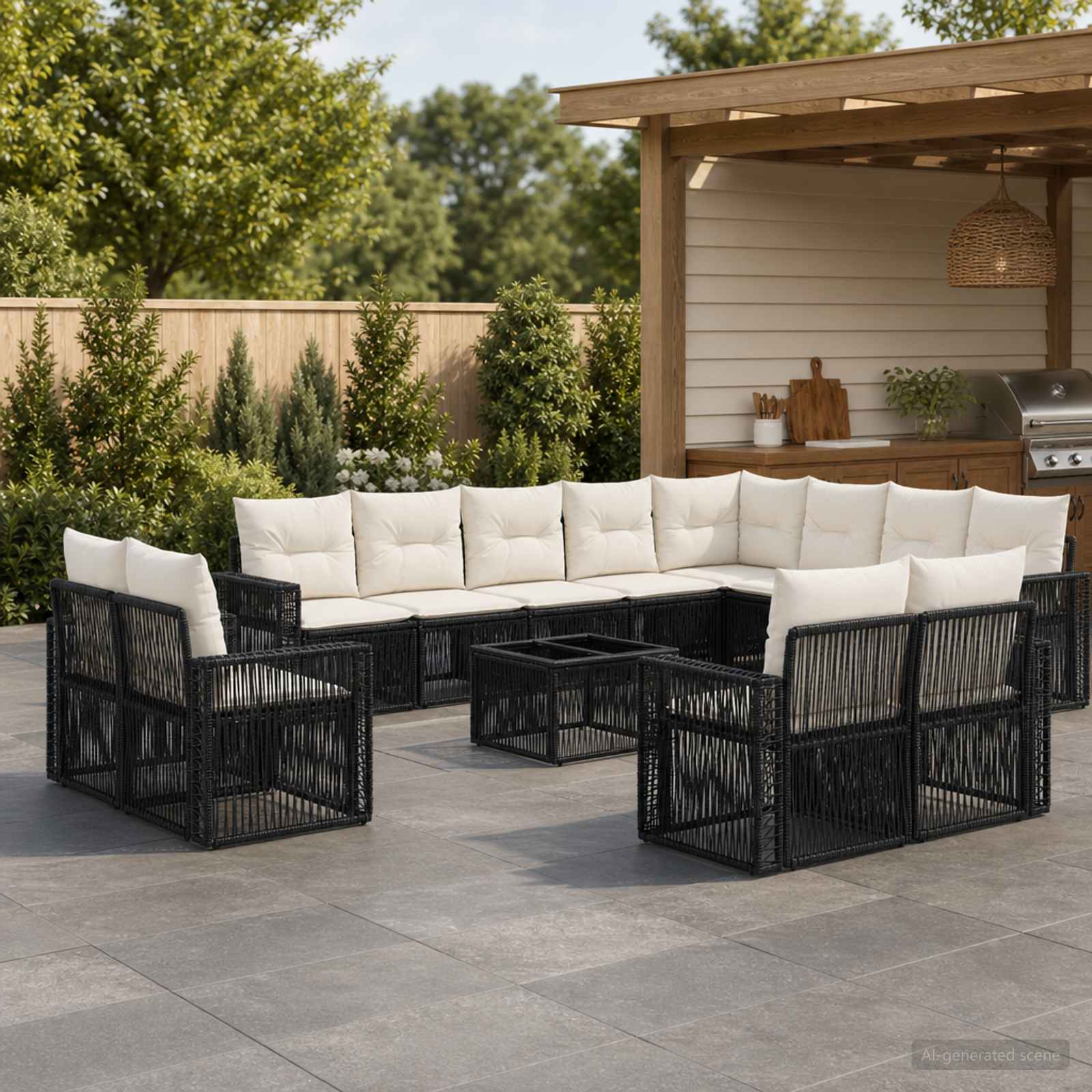 Tuinbankenset 13 pcs Zwart en Cream Wit poly rattan is nu te koop bij PeponiXL, paradijselijk wonen!