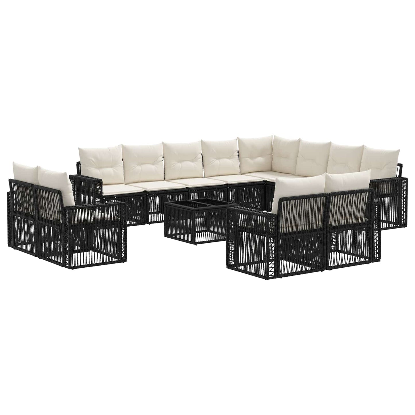 Tuinbankenset 13 pcs Zwart en Cream Wit poly rattan is nu te koop bij PeponiXL, paradijselijk wonen!