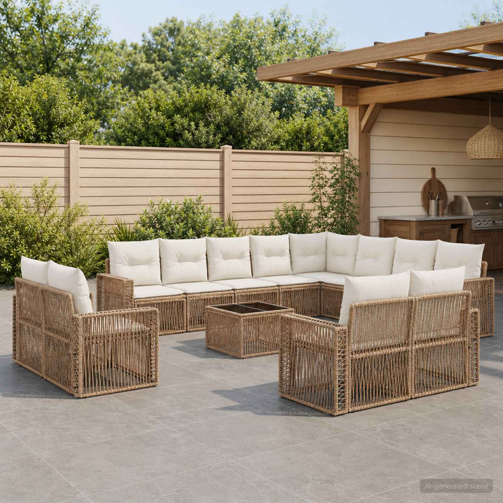Tuinbankenset 13 pcs Beige en Crème Wit poly rattan is nu te koop bij PeponiXL, paradijselijk wonen!
