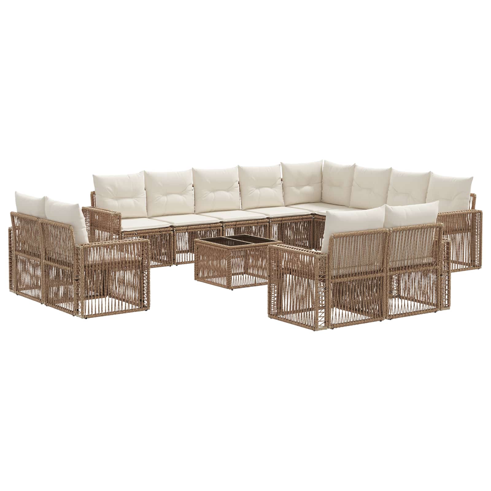 Tuinbankenset 13 pcs Beige en Crème Wit poly rattan is nu te koop bij PeponiXL, paradijselijk wonen!