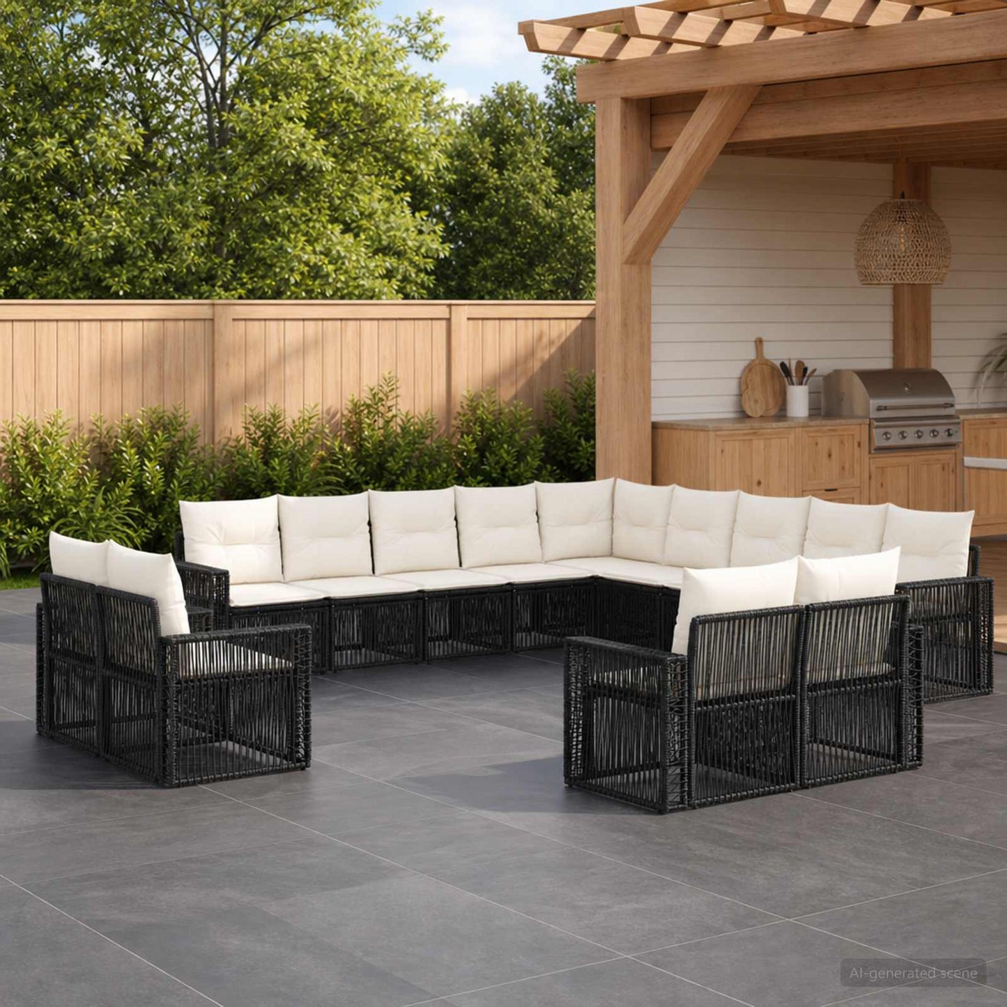 Tuinbankenset 13 pcs Zwart en Cream Wit poly rattan is nu te koop bij PeponiXL, paradijselijk wonen!
