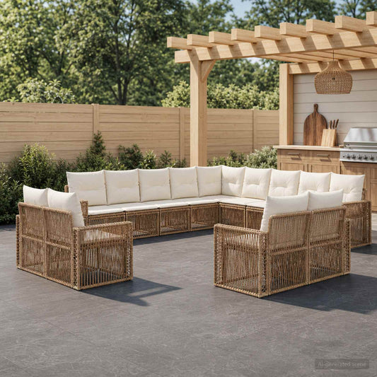 Tuinbankenset 13 pcs Beige en Crème Wit poly rattan is nu te koop bij PeponiXL, paradijselijk wonen!
