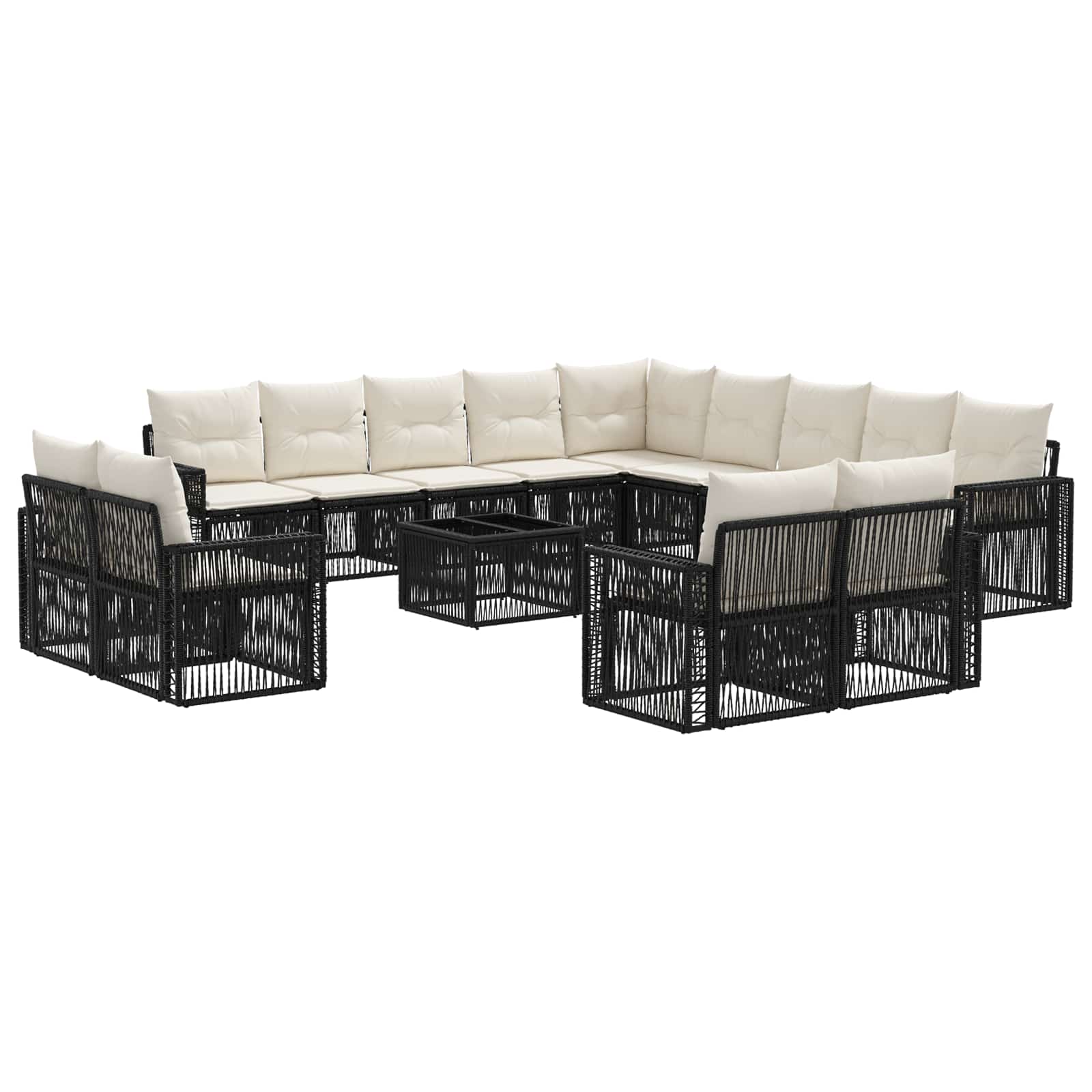 Tuinbankenset 14 pcs Zwart en Cream Wit poly rattan is nu te koop bij PeponiXL, paradijselijk wonen!