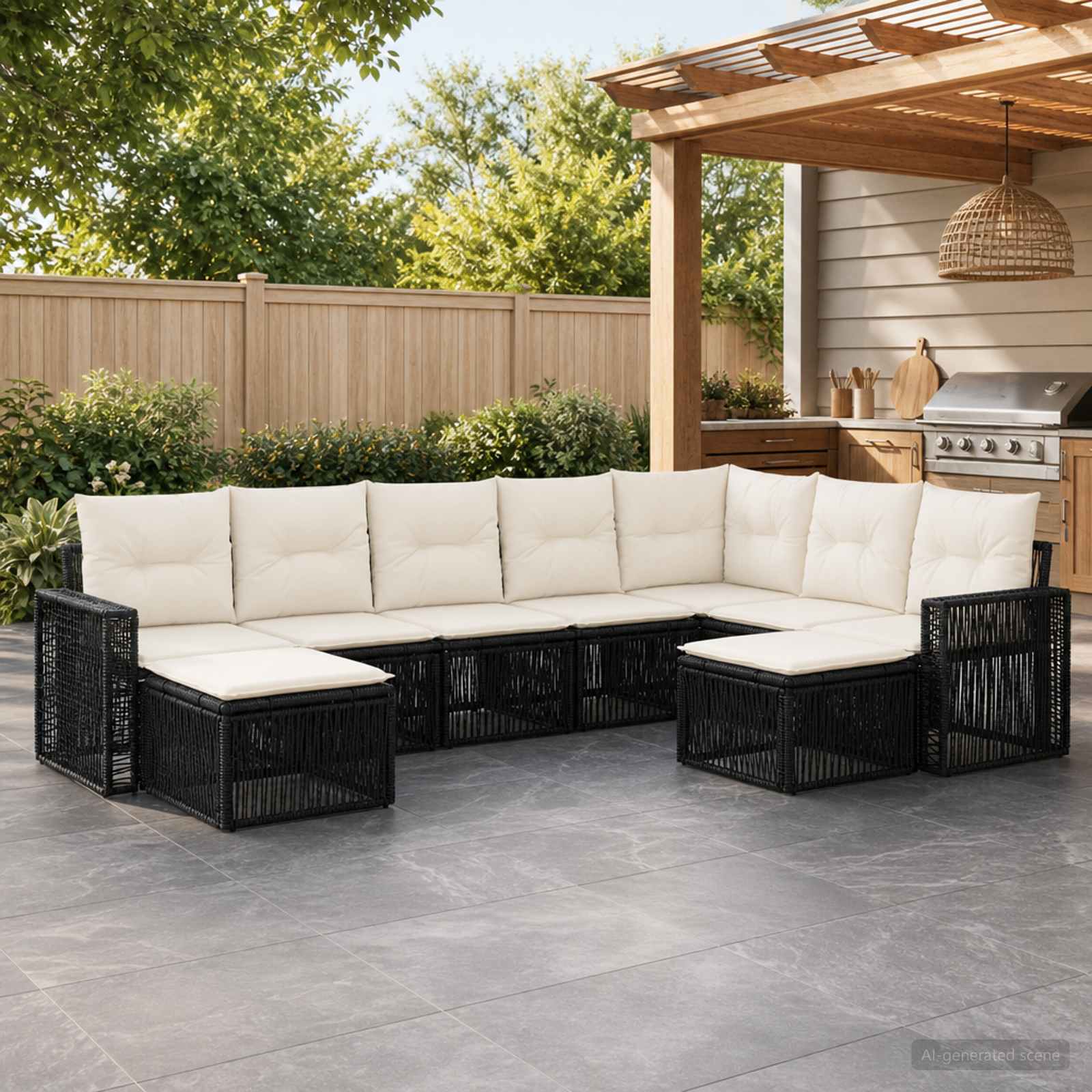 Tuinbankenset 9 pcs Zwart en Cream Wit poly rattan is nu te koop bij PeponiXL, paradijselijk wonen!