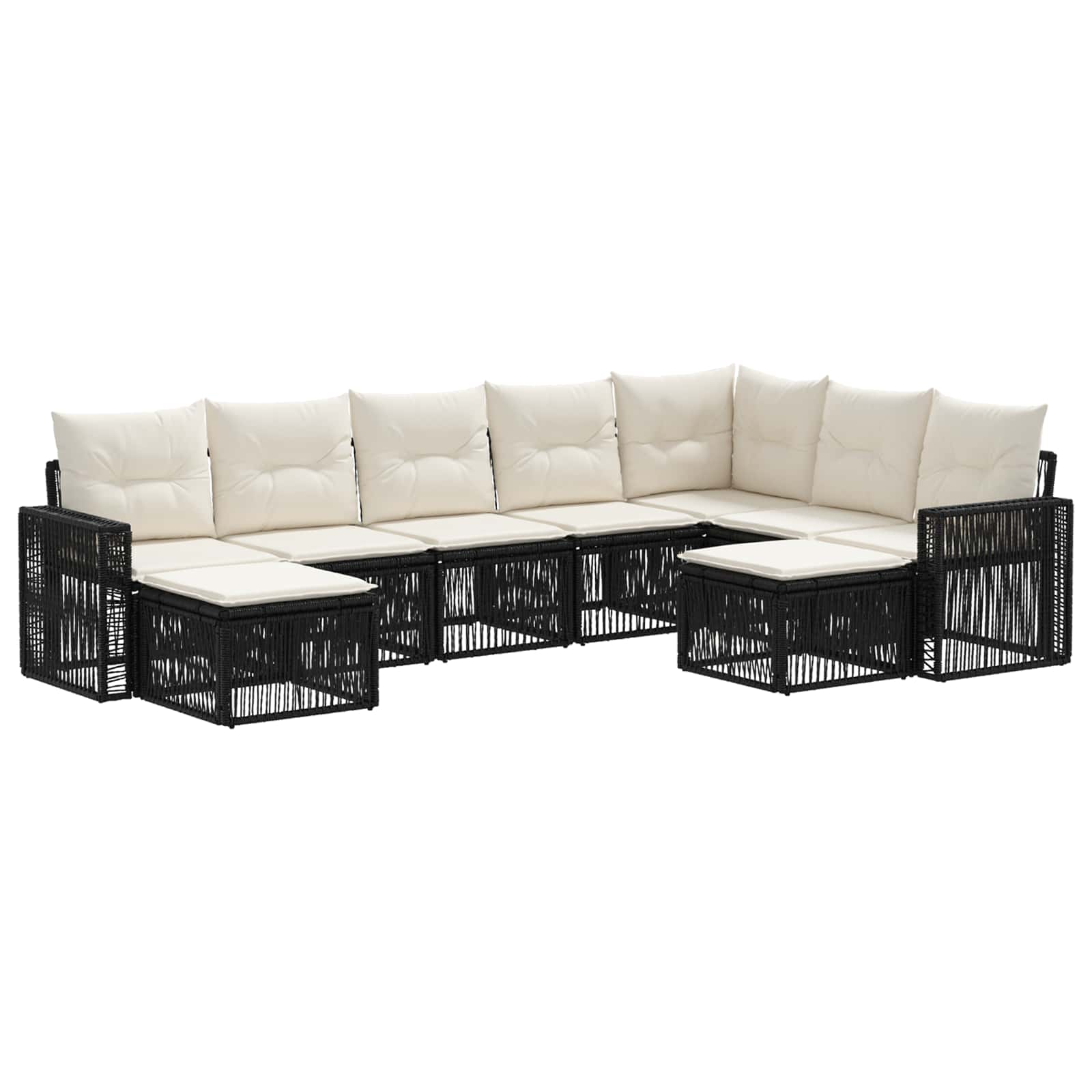 Tuinbankenset 9 pcs Zwart en Cream Wit poly rattan is nu te koop bij PeponiXL, paradijselijk wonen!