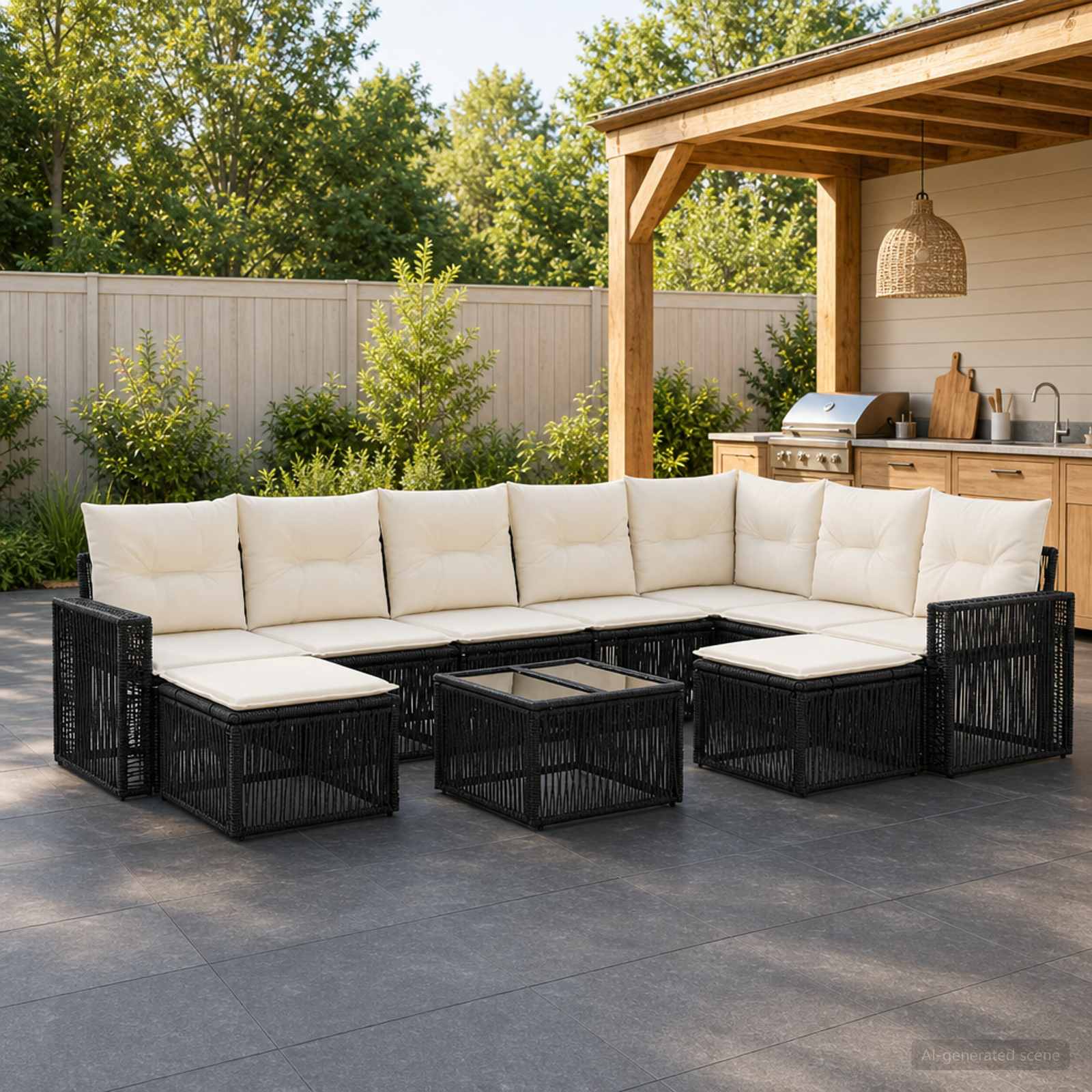 Tuinbankenset 10 pcs Zwart en Cream Wit poly rattan is nu te koop bij PeponiXL, paradijselijk wonen!