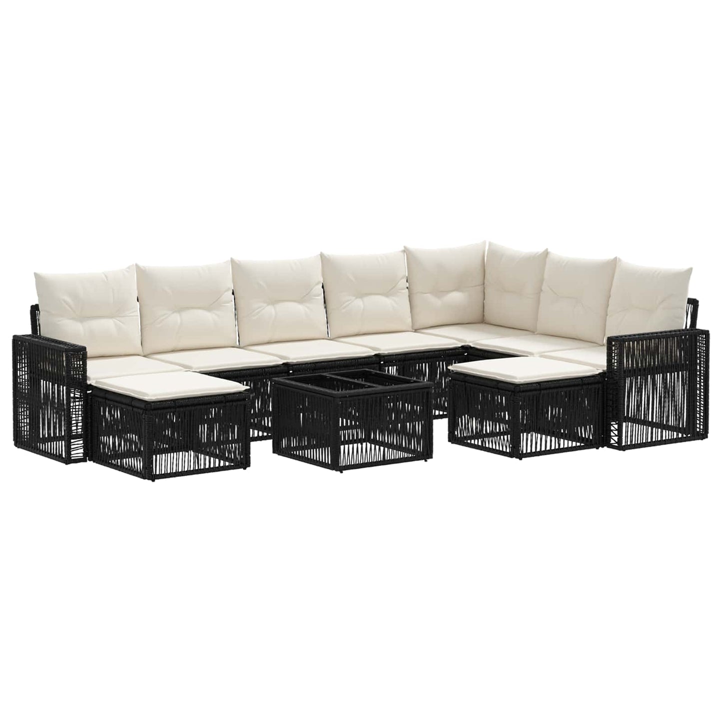 Tuinbankenset 10 pcs Zwart en Cream Wit poly rattan is nu te koop bij PeponiXL, paradijselijk wonen!