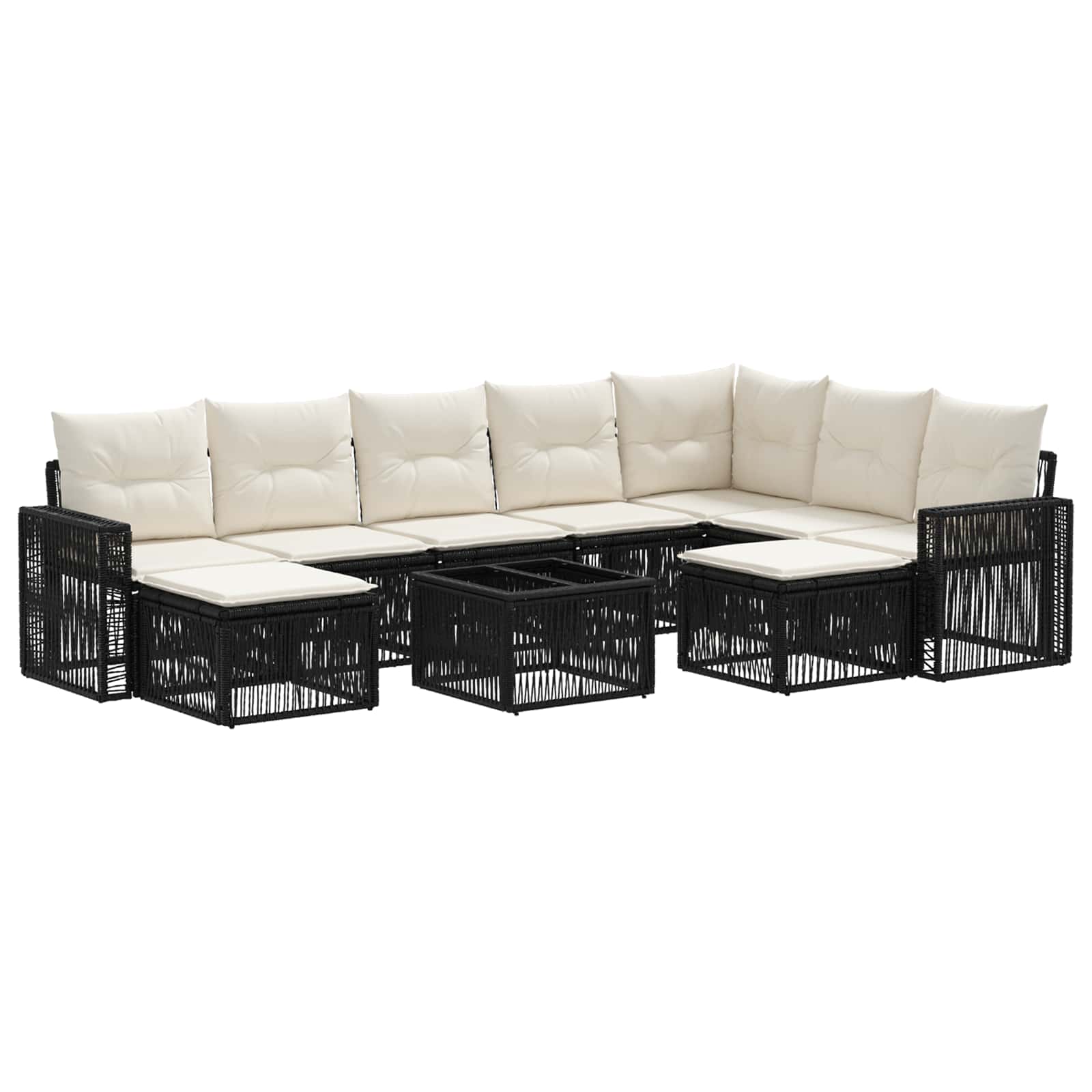 Tuinbankenset 10 pcs Zwart en Cream Wit poly rattan is nu te koop bij PeponiXL, paradijselijk wonen!